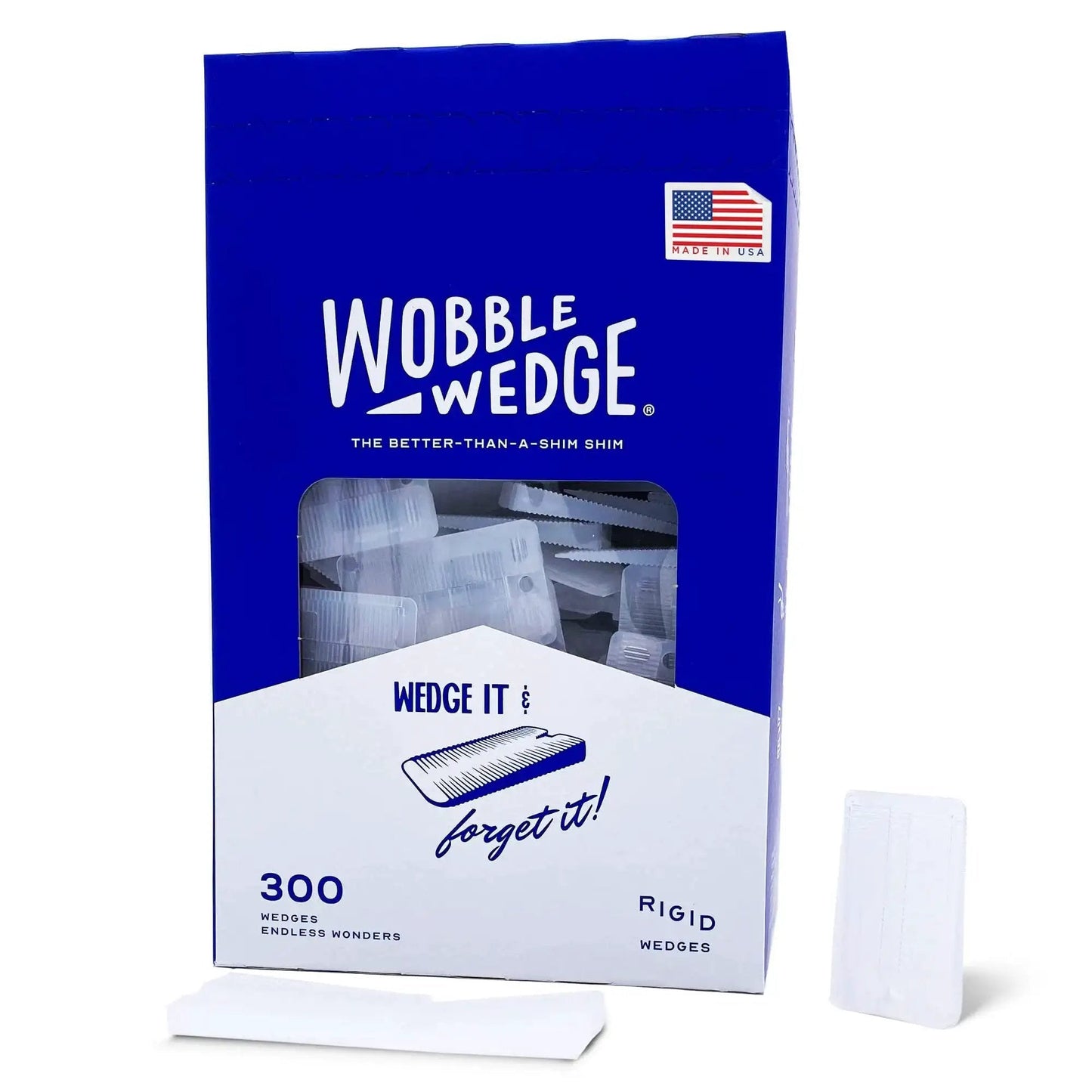 Box of 300 Heavy Duty Leveling Shims For Furniture And Appliances, Transparent Rigid Plastic Wedges, Made In USA, The Original Wobble Wedges