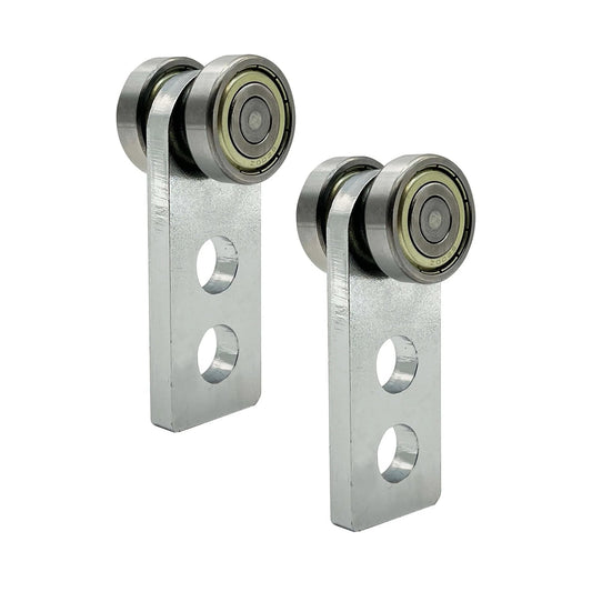 2 Wheel Trolley Assembly Rollers with Double Bearings for 1-5/8 Inch Wide & Taller Strut Channel, heavy duty steel, side view