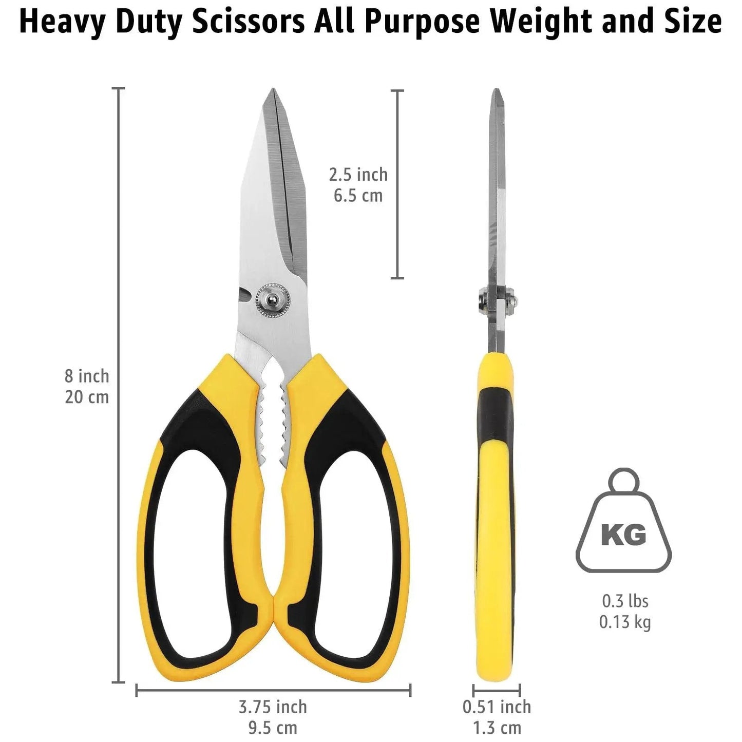 Heavy Duty 8 Inch Utility Scissors With Serrated Blades for cutting carpet, cardboard, wire, leather, fabric, rubber, plastic