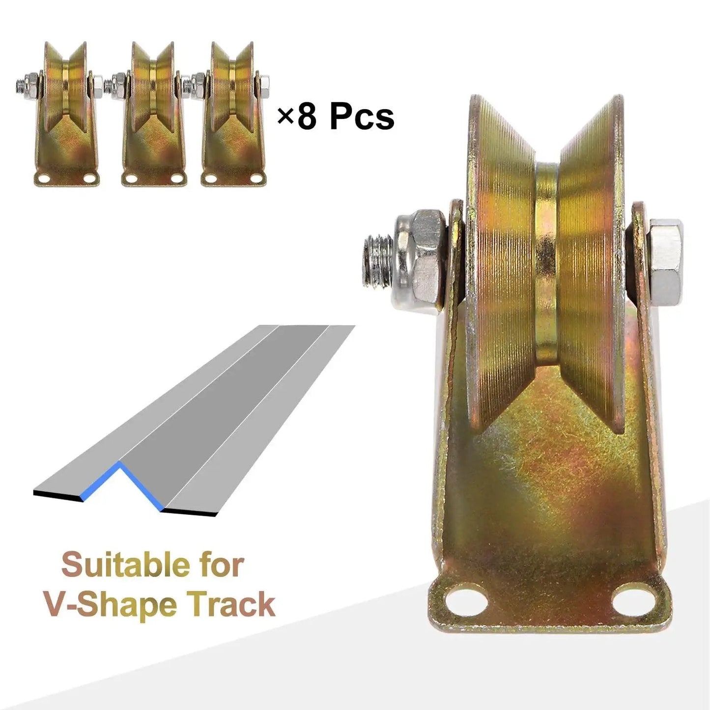 Heavy Duty 8 Pack 2.2 Inch V Groove Gate Caster Wheels With Brackets For Inverted V Track Sliding Gate Use Up To 661 Lbs Per Wheel