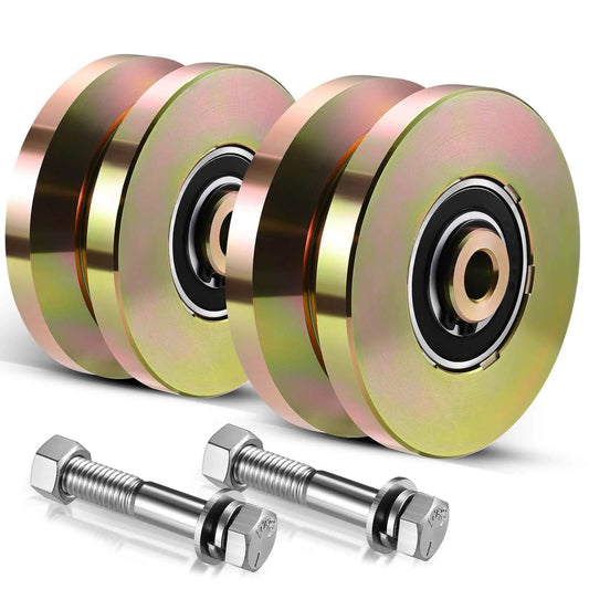 4" Heavy Duty Sliding Gate Rollers Wheels 2 Sets V Groove Slide Wheel Solid 4" Dia 1-3/4" Width Double Bearing 3000 Lbs Capacity with Screws
