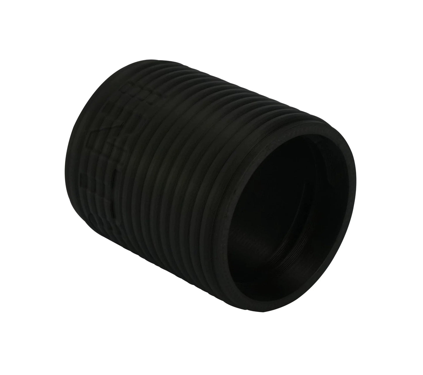 Heavy Duty Vacuum Hose Coupler Accessory 2.2 Inch Outer Diameter 1.95 Inch Inner Diameter Counter Clockwise Thread 2CCWCPL For Secure Fit Black 3D Printed Made In USA compatible with RIDGID 1-7/8 Inch 10 Foot Dual Layer Hose Model 24608, close-up view.