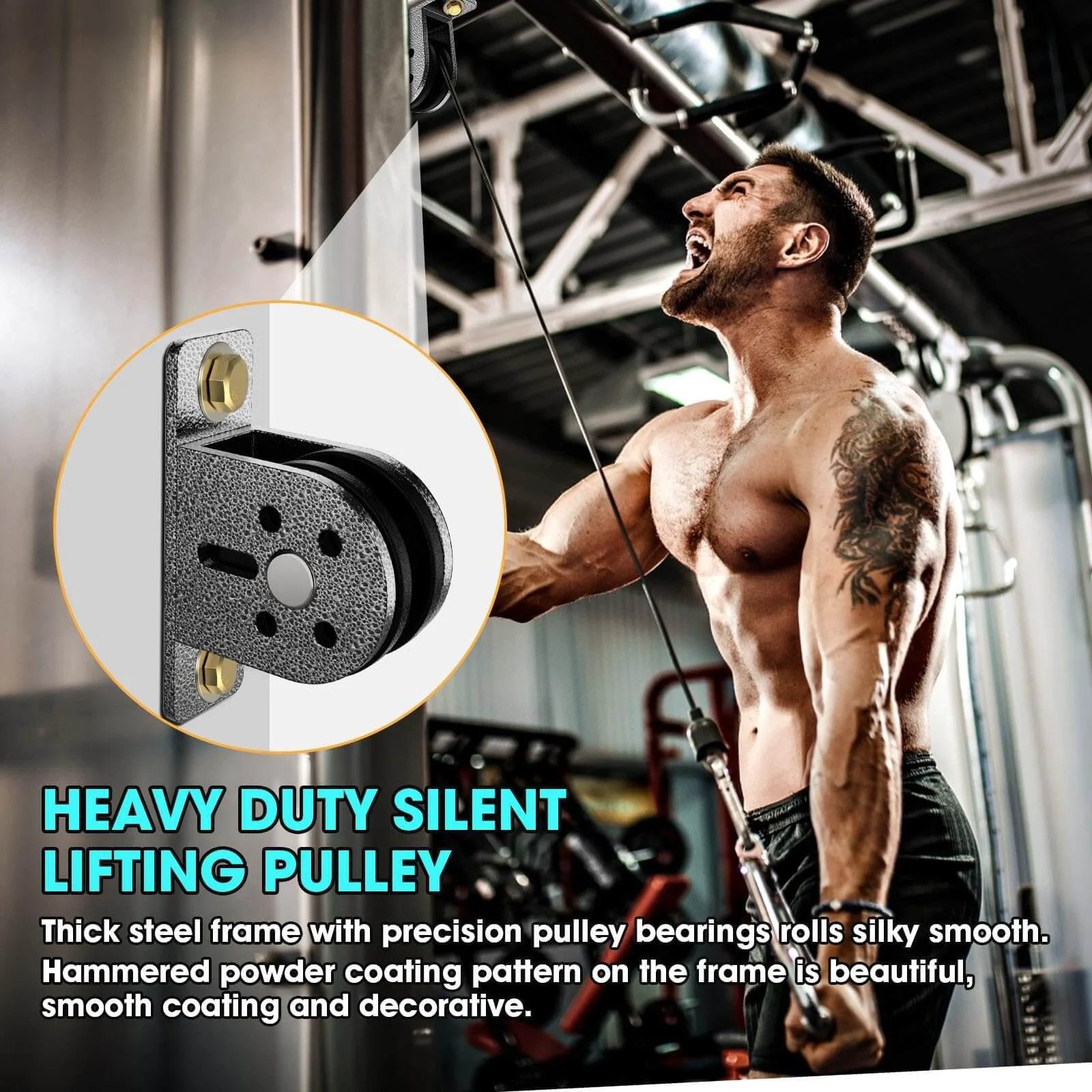 Cable Rope Bearing Pulley Wheel, Wall-Mounted Fixed Pulley Weight System for Home Gym, Weightlifting, Installed with Muscle Man