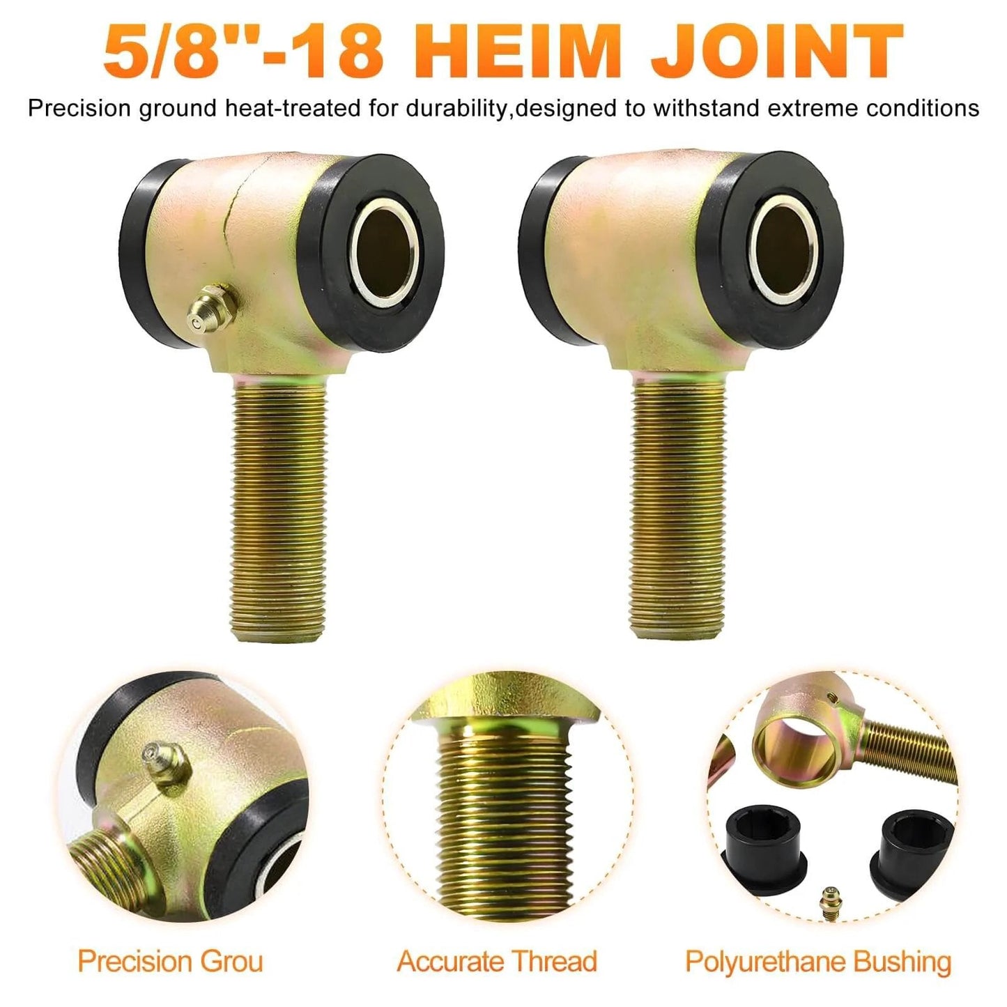 5/8-18 forged steel 4 bar rod end kit, showing left and right hand thread heim joints with 1/2 inch bore, chromoly construction