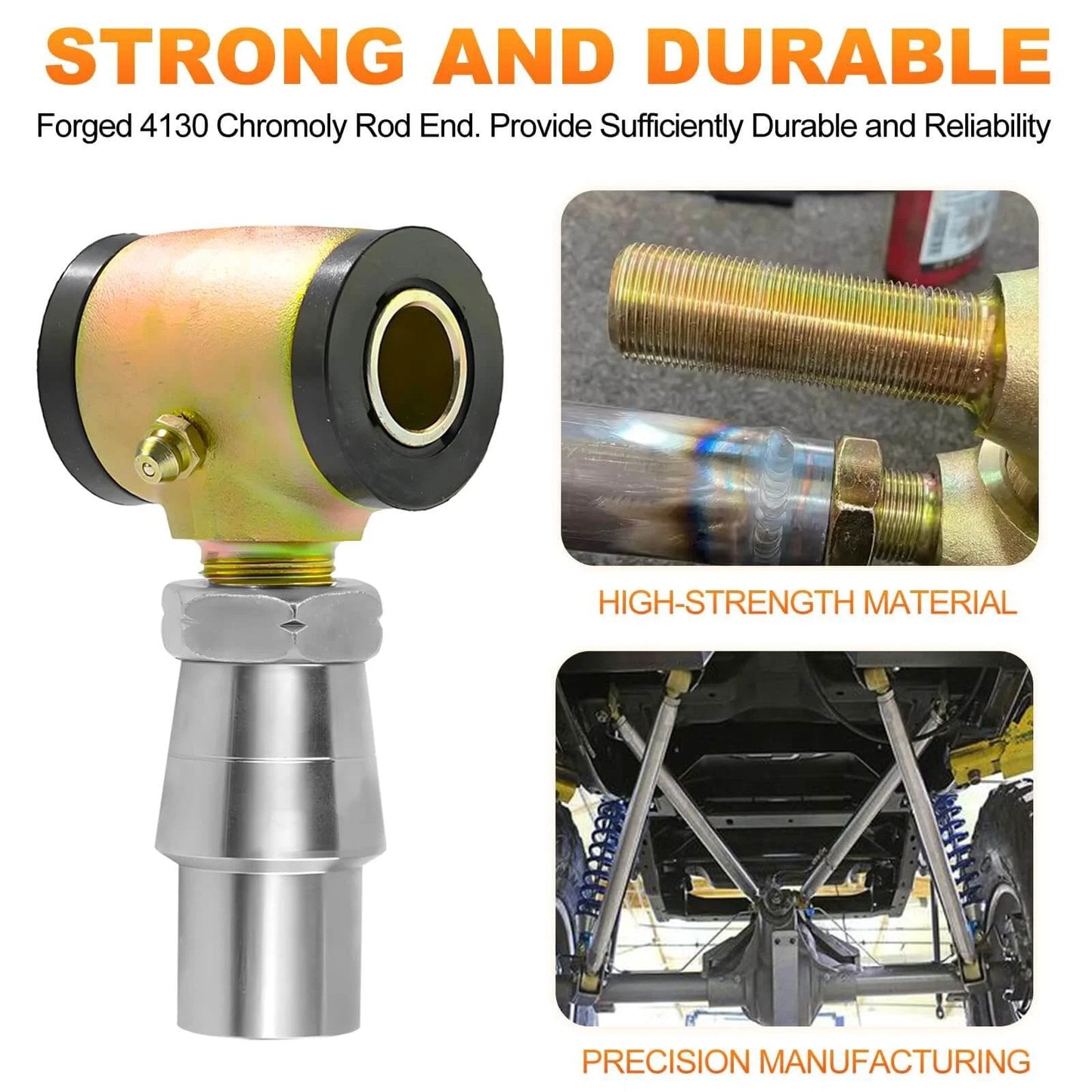 5/8-18 Heim Joint Rod End Kit with chromoly rod ends, left and right hand thread, reinforced polyurethane bushings for 4 link suspension