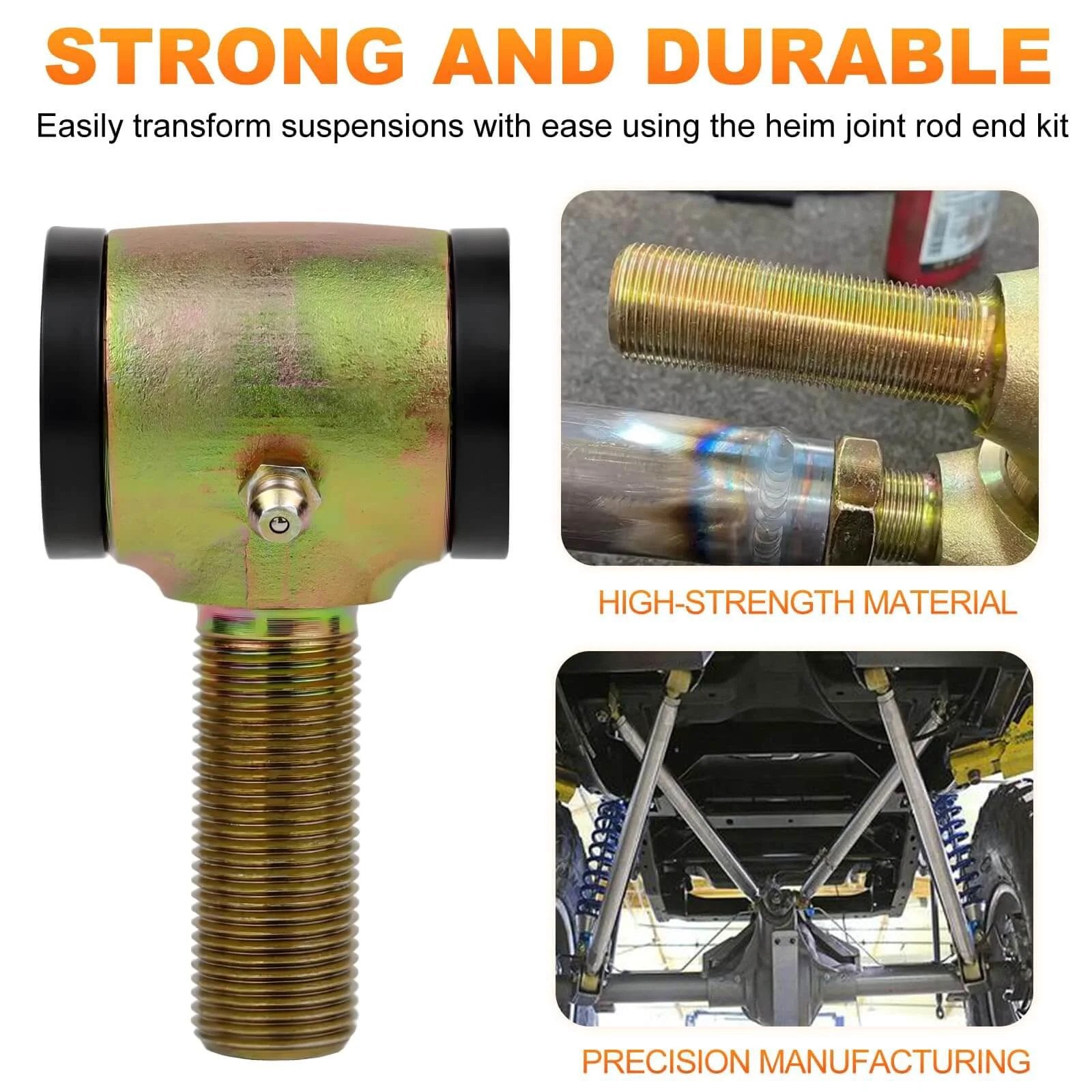 5/8-18 forged steel 4 bar rod end kit, left and right hand thread heim joints with 1/2 inch bore, chromoly, polyurethane bushings