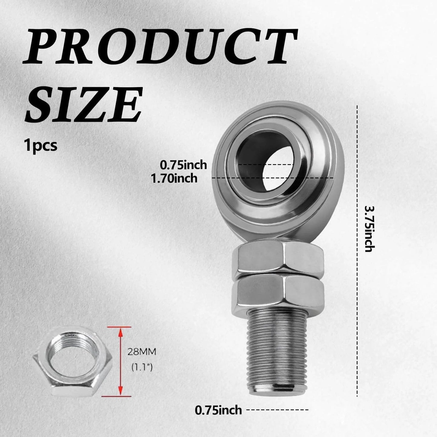 Diagram of 3/4 Heim Joint Steering Shaft Kit with Right Hand Thread, Stainless Steel 3/4-16 Rod End Bearing with Dual Nuts