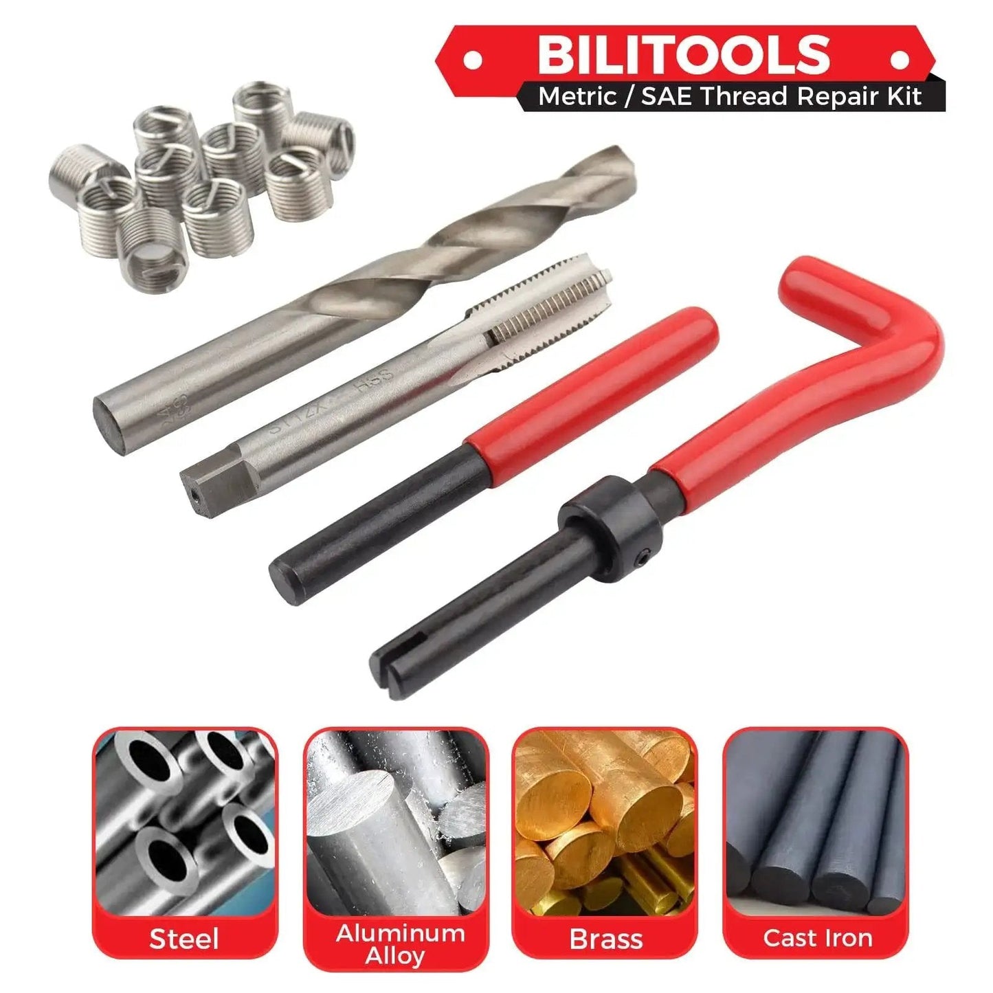 Helicoil Thread Repair Kit 131-Piece HSS Drill Bits Taps And Break Pins For M5 M6 M8 M10 M12 Threads With Metric Inserts bundle