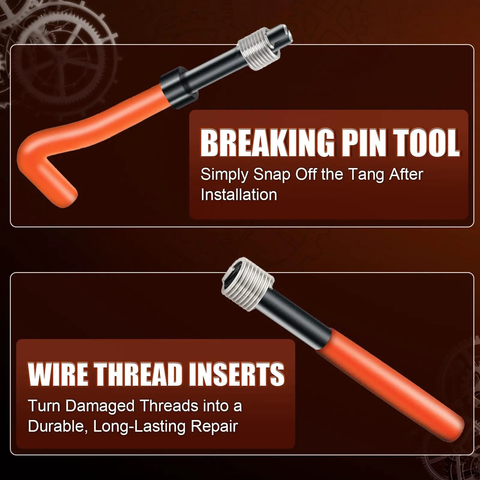 Breaking pin tool and wire thread inserts from Heavy Duty 320 Piece Helicoil Thread Repair Kit With Metric And SAE Inserts For Automotive Engines And Machinery.