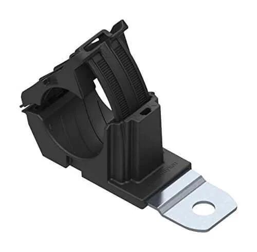 HellermannTyton Ratchet P-Clamp 0.76 Inch To 1.42 Inch Range Black 180 Degree Short Mount With 0.26 Inch Hole Diameter For Secure Cable Management Harness Wiring Systems 151-01672 High Retention For Automotive Marine Industrial Applications