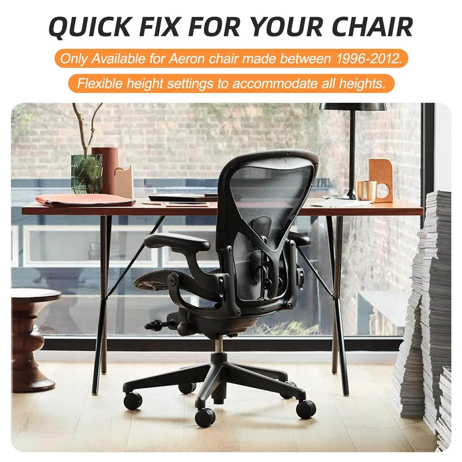 Office chair with Heavy Duty Gas Lift Cylinder for Herman Miller Aeron Chair 4 Hydraulic Piston with 380 lbs, at desk.