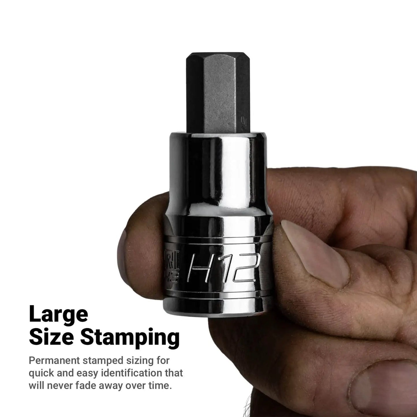 Pro Grade Heavy Duty 10 MM Hex Bit Socket For One Half Inch Drive Metric Built For Pros With Premium S2 Steel Forged And Heat Treated Construction Capri Tools held by hand
