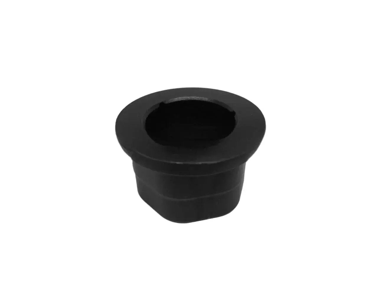Close-up of a black hex flange bushing, part of the Hex Flange Bushing Replacement For Snow Thrower Eight Pack Includes Bearing And Hardware