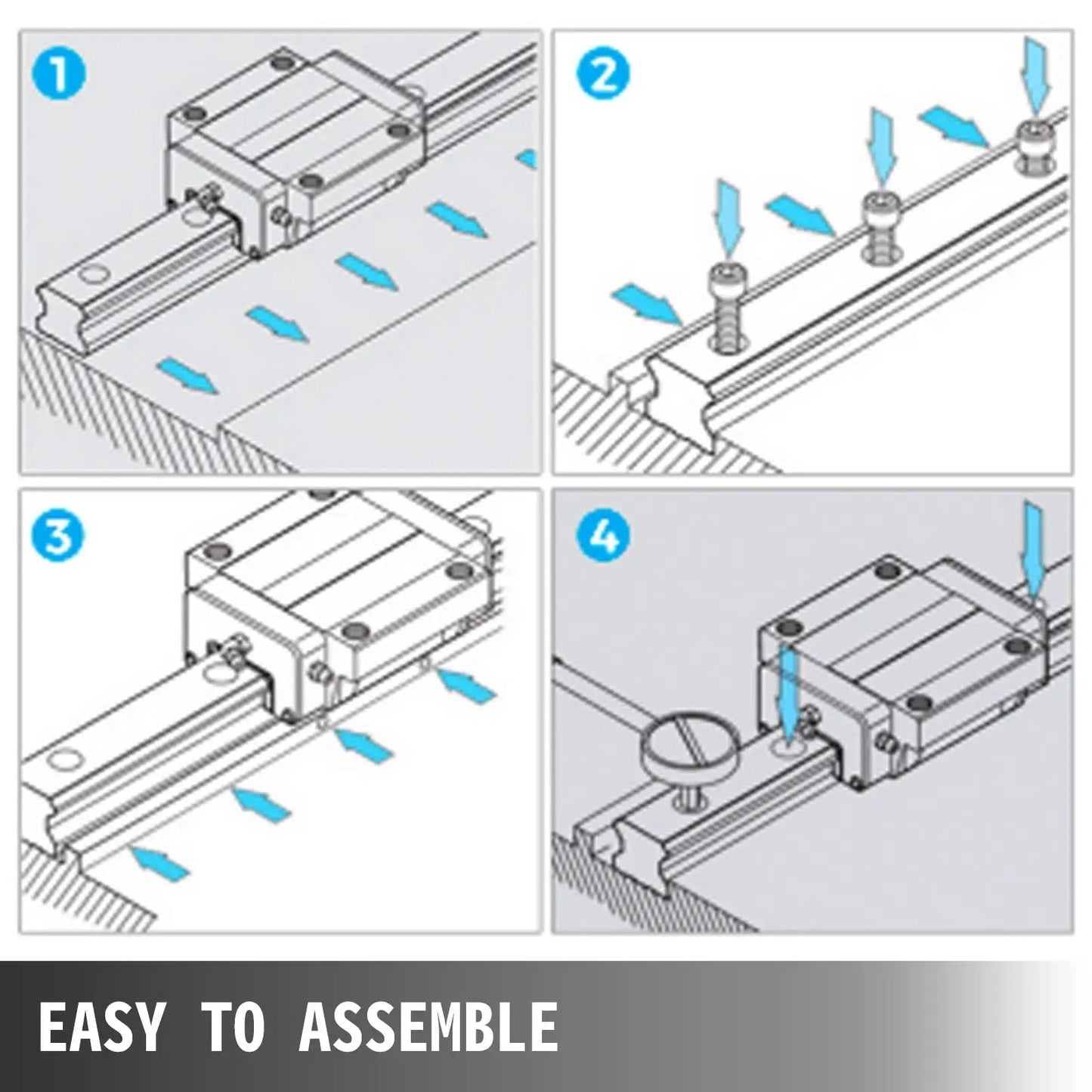 Assembly instructions for Two-Piece HGH20 Linear Rail Kit With 1200mm And 1500mm Rails And Four Bearing Blocks, step-by-step guide.