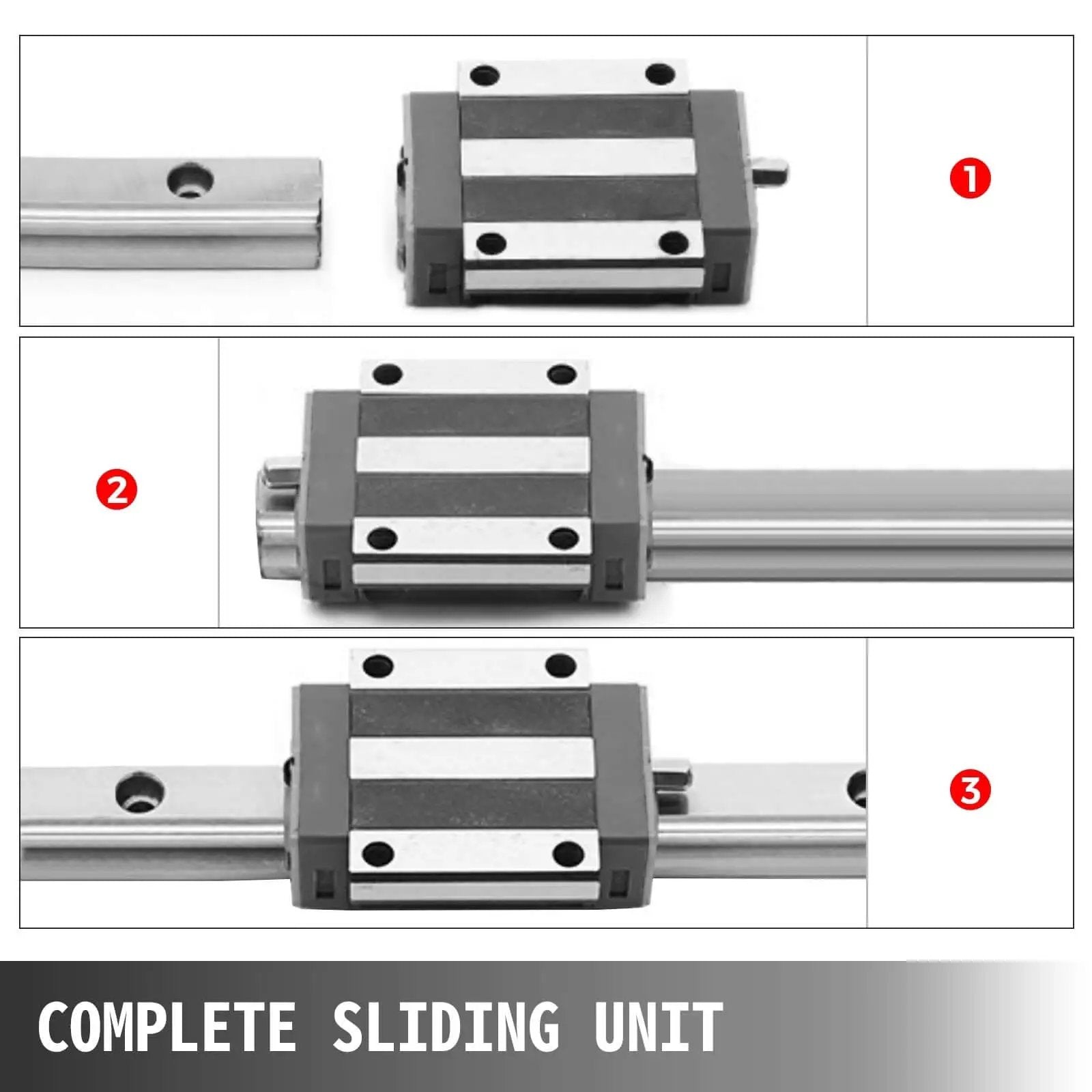 Two-Piece HGH20 Linear Rail Kit With 1200mm And 1500mm Rails And Four Bearing Blocks for DIY routers, showing sliding unit details