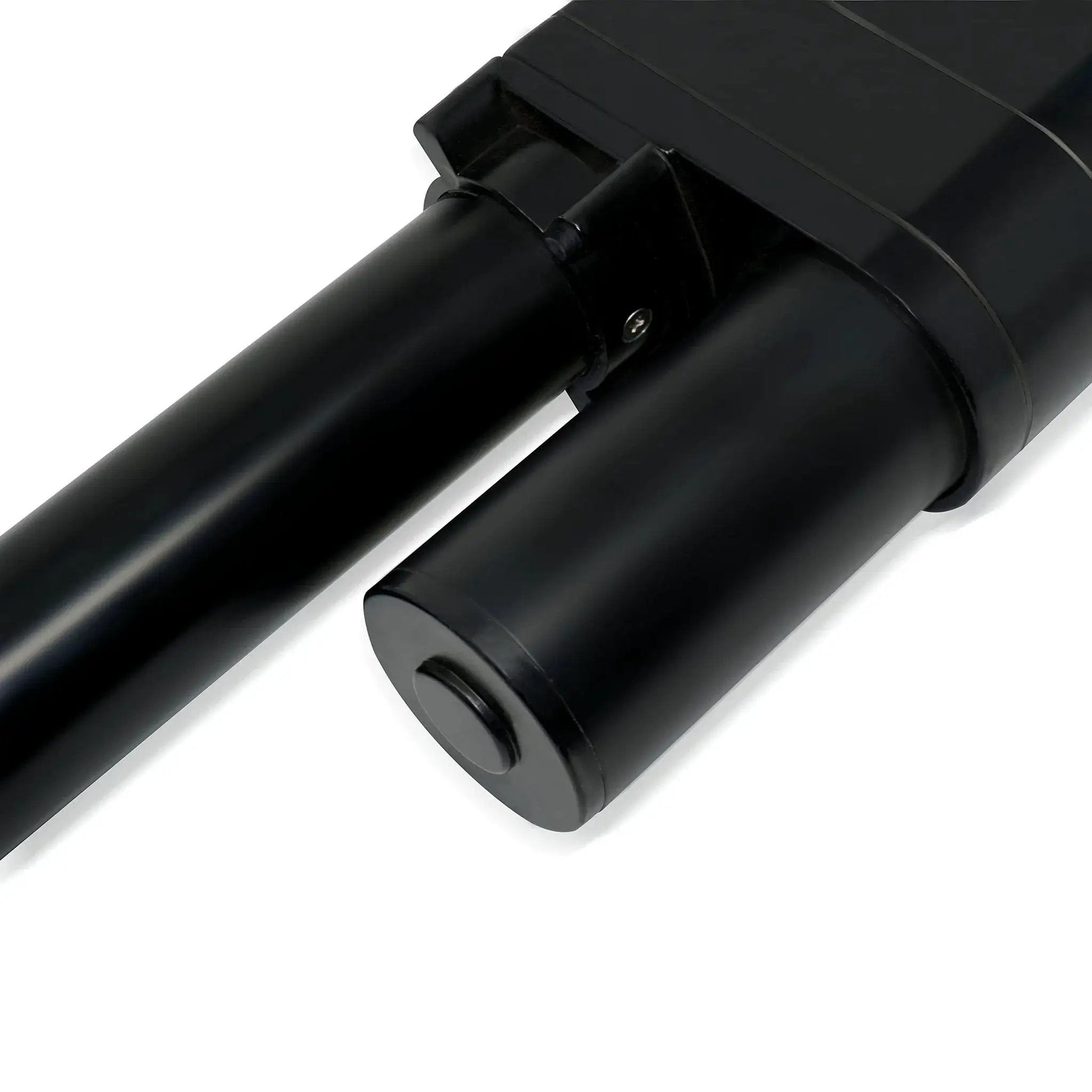 Close-up of Beefy 12V High Force Linear Actuator With 6 Inch Stroke Delivers Up To 2000 Lbs Push Pull And IP65 Protection, metal shaft.
