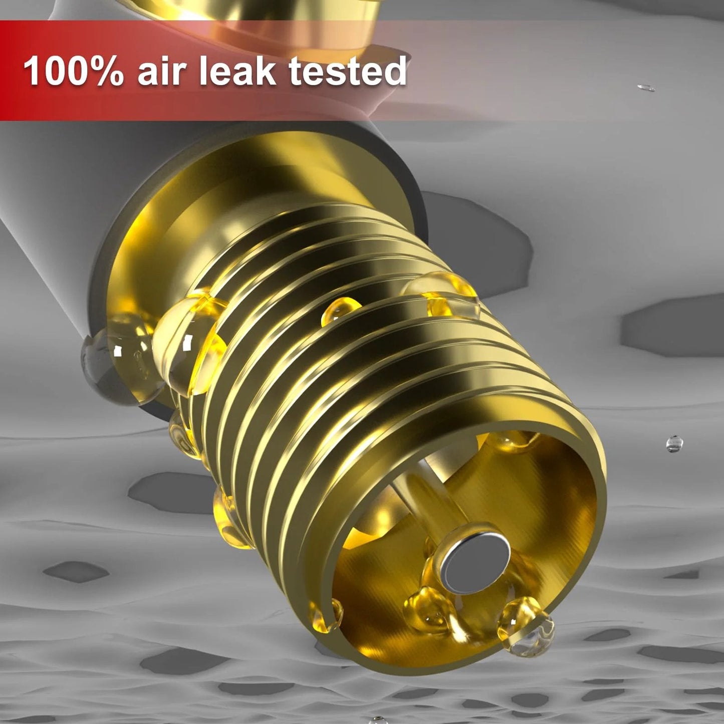 Close-up of High Pressure Brass Stem Tire Valves TR600HP illustrating the brass with air leak test details.