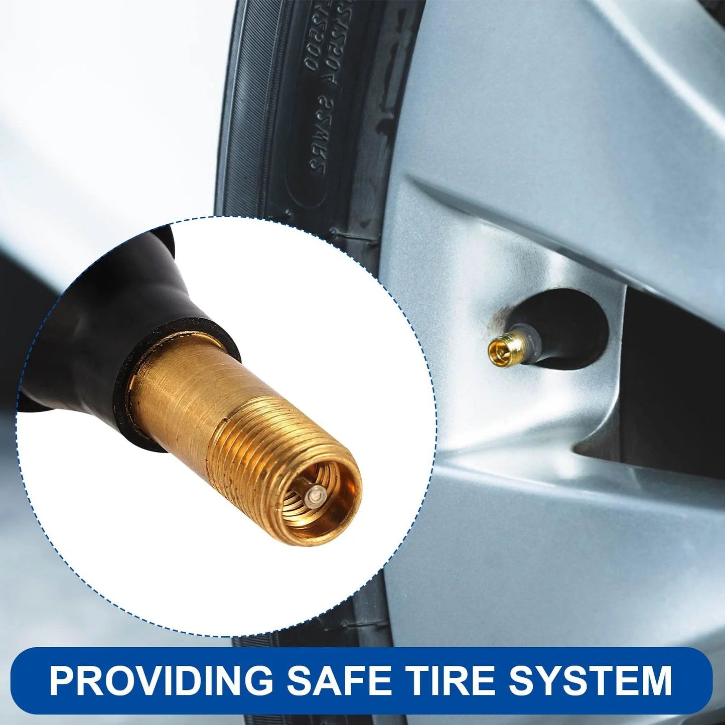 Close-up view of Premium TR600HP Snapin High Pressure Tire Valve Stems for 0.453 Inch Tubeless Rim Holes installed in rim.