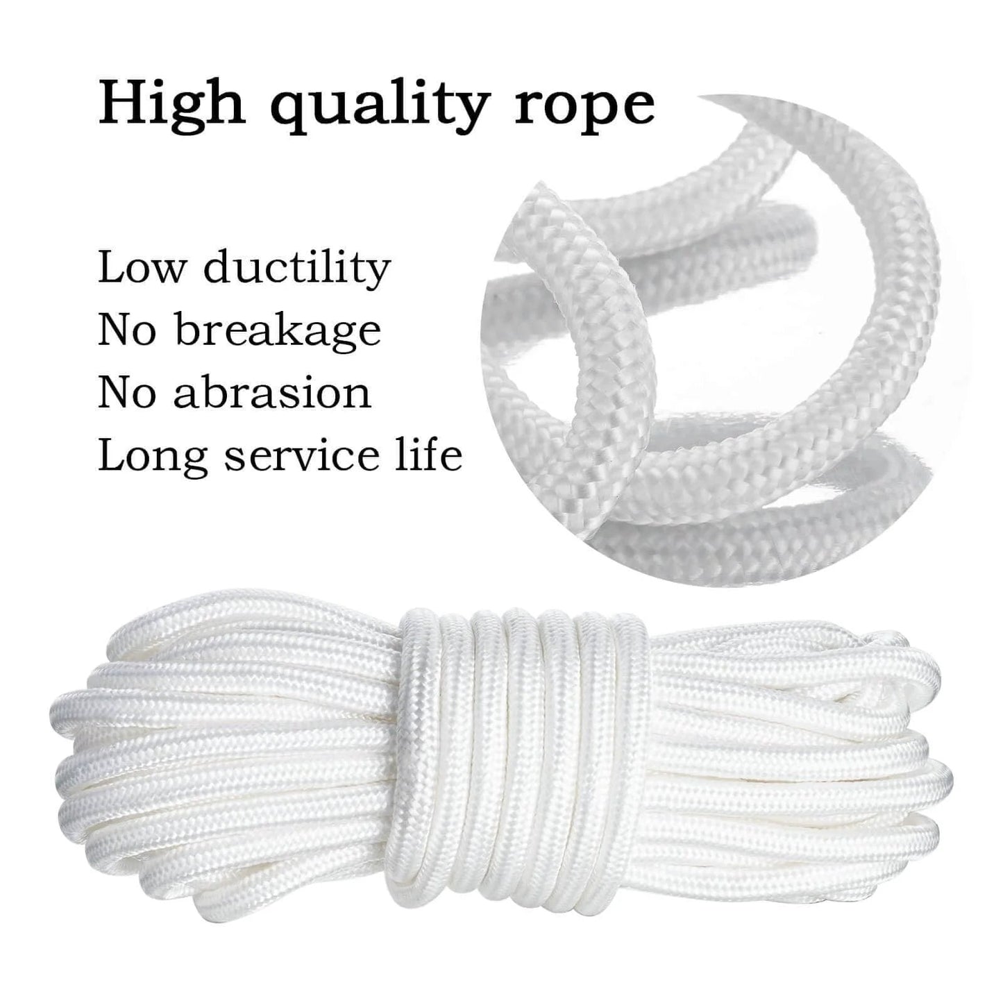High quality white rope with low ductility and long service life, features no breakage or abrasion, suitable for pulley systems.