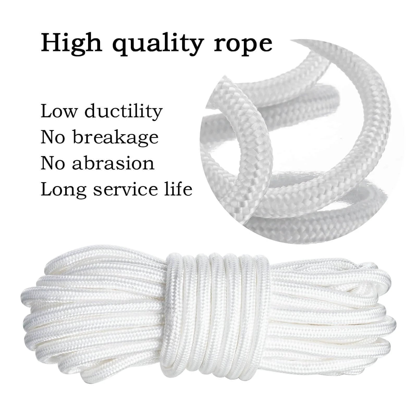 High quality white rope with low ductility and long service life, features no breakage or abrasion, suitable for pulley systems.