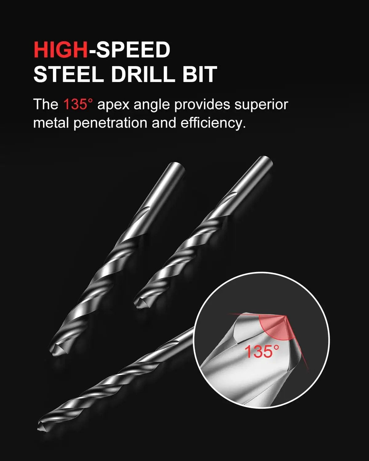 High-speed steel drill bit with 135-degree angle, part of Must Have Ultimate Auto Thread Repair Kit With 320 Piece Set For SAE And Metric Sizes.