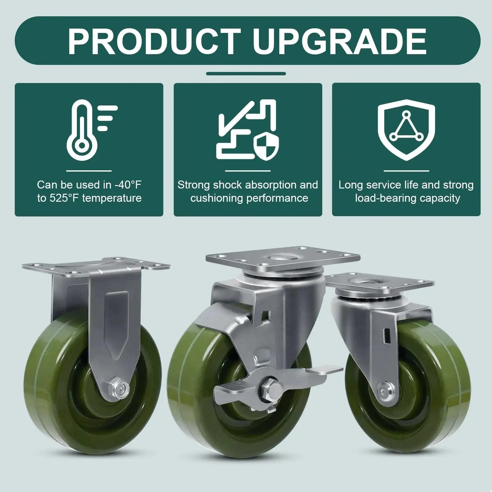 4 Inch By 1.5 Inch High Temperature Caster Wheels Set Of 4 For Bakery Ovens, Heavy Duty Swivel Casters With 2800 Lb Capacity