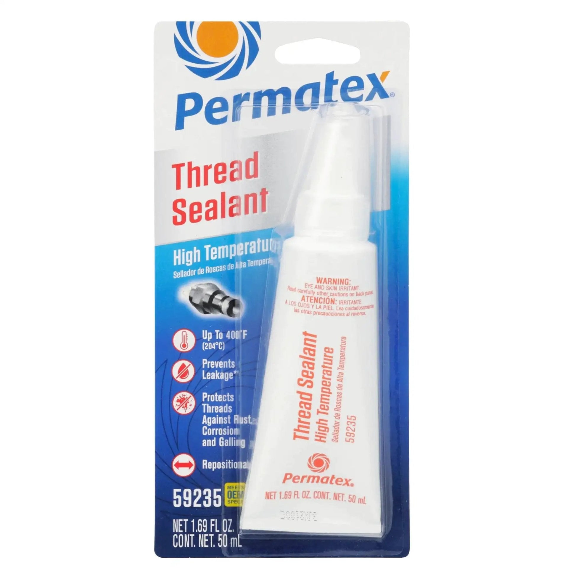 Front view of Workhorse High Temperature Thread Sealant For Automotive And Industrial Fittings Permatex 50 Ml Tube in packaging