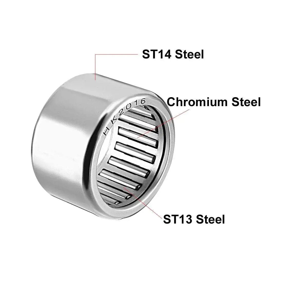 Drawn Cup Needle Roller Bearings HK2016 Open End 20mm Bore 26mm Outer Diameter 16mm Width Pack Of 5 High Load Capacity