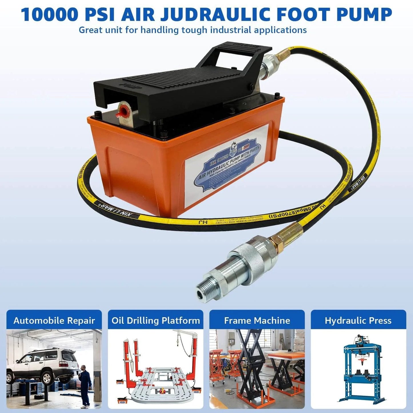 HKTE Air Hydraulic Pump, Pedal-Activated, High-Pressure 10K PSI, 0.5 Gallon Tank for industrial use