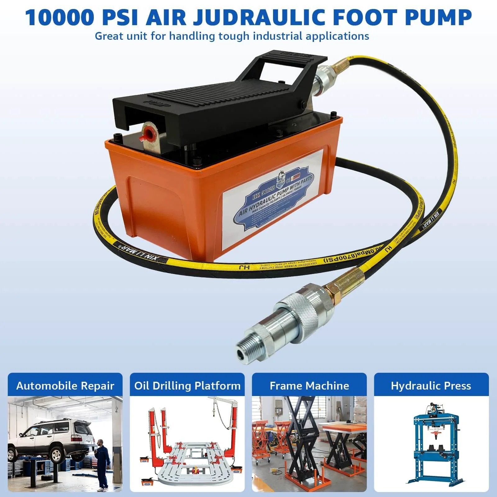HKTE Air Hydraulic Pump, Pedal-Activated, High-Pressure 10K PSI, 0.5 Gallon Tank for industrial use