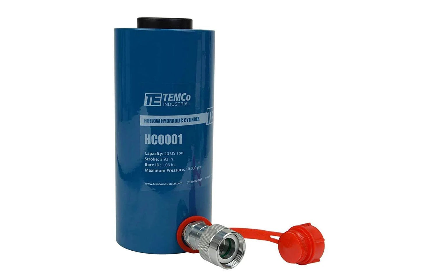 ✝️ Hollow Hydraulic Cylinder Ram 20 TON 4 Inch Stroke (Optional Tonnages Availiable) - Blue cylinder with red cap