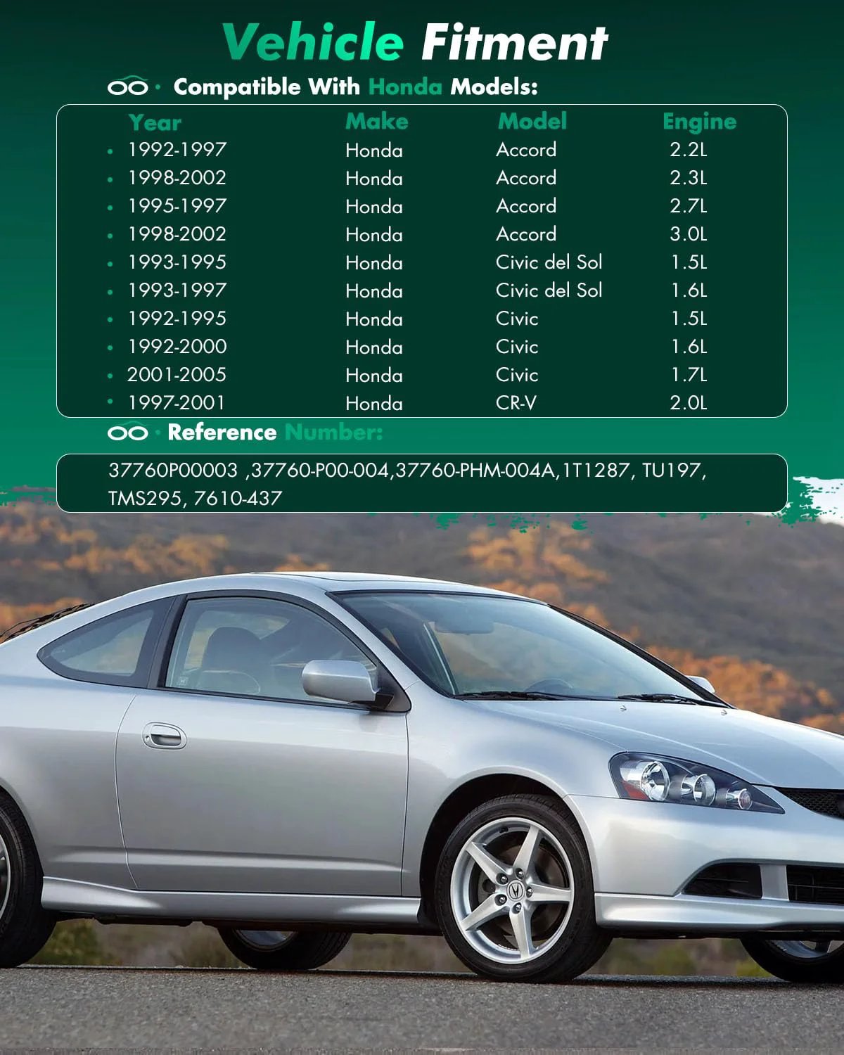 Water Temperature Sensor Replacement 37760 P00 004 For Acura Integra RSX Civic CRV MDX TL Accord Del Sol Honda 1992 To 2006 By SCITOO vehicle fitment chart.