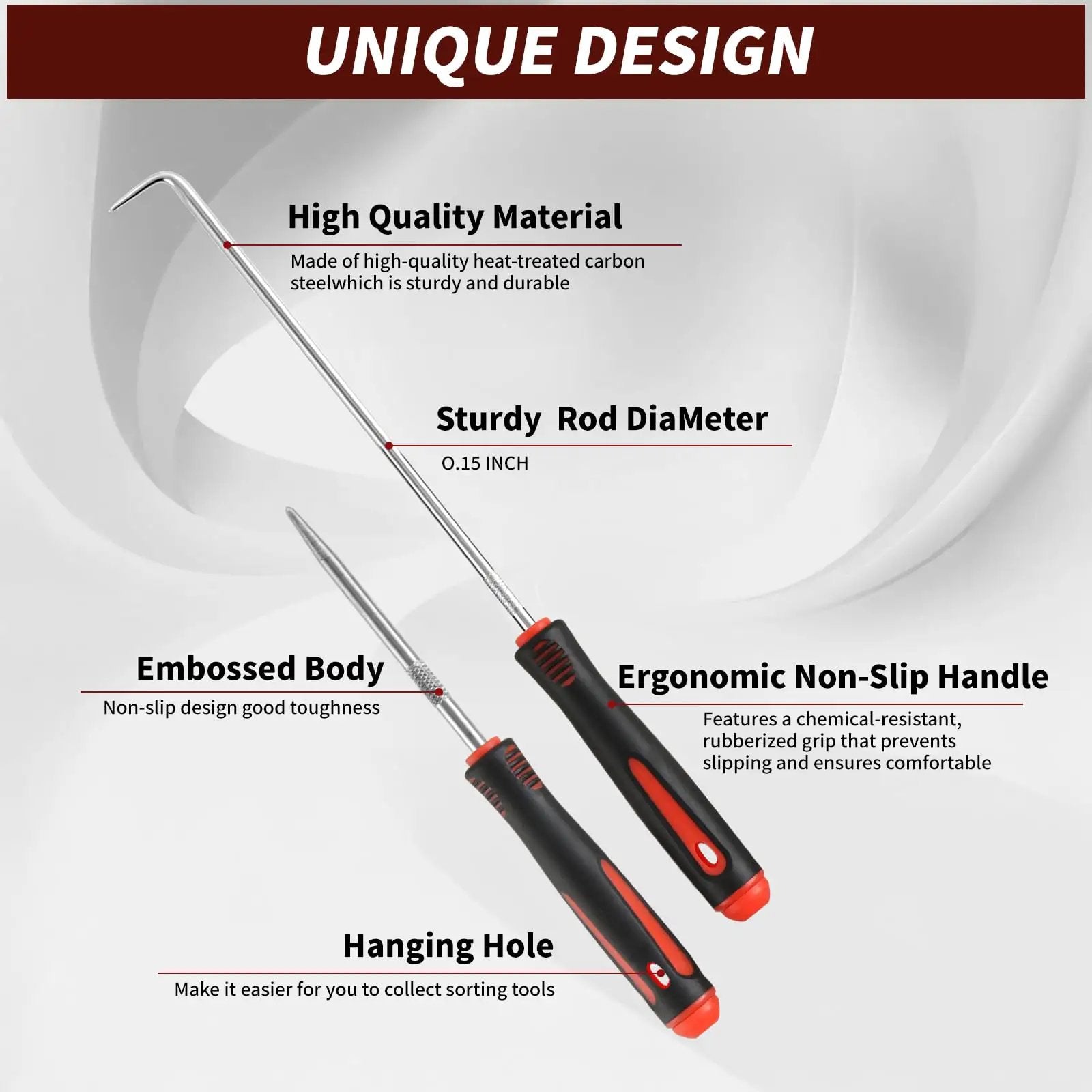 Hook And Pick Set 10 Piece Precision Tool Kit with Non Slip Grips showcasing ergonomic handles and sturdy design.