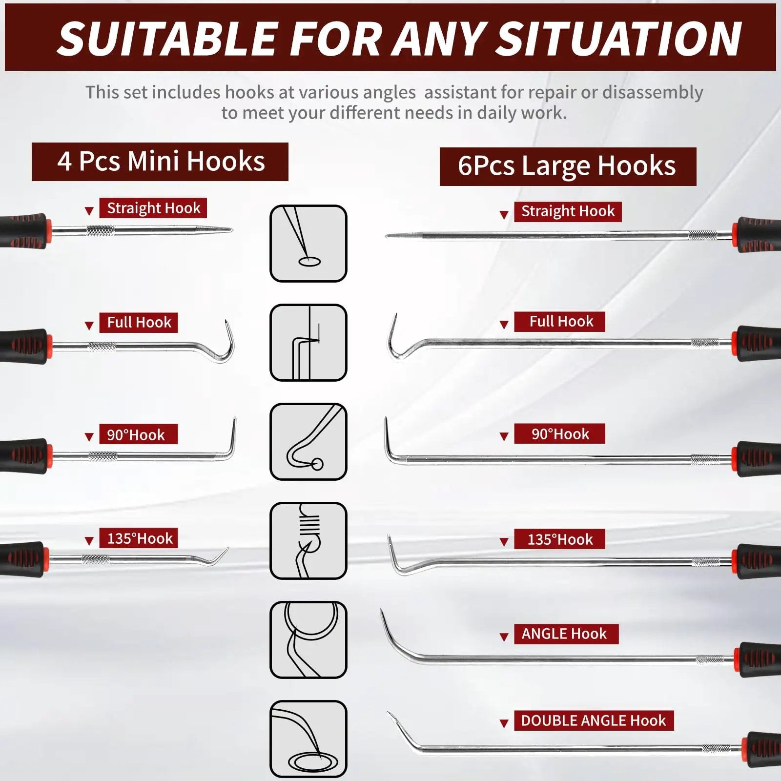 Hook And Pick Set 10 Piece Precision Tool Kit With Non Slip Grips For Automotive O Ring Seals Gaskets Removal Mechanical And DIY Use tool types