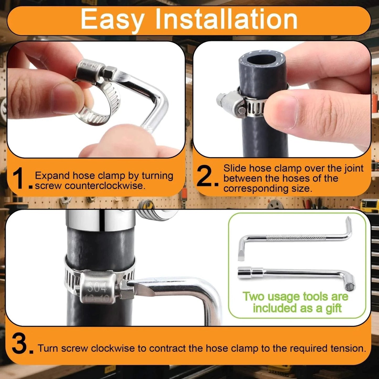 210 Piece 304 Stainless Steel Hose Clamps Assortment Kit From One Quarter Inch To Two Inch Worm Gear Hose Clamps installation steps