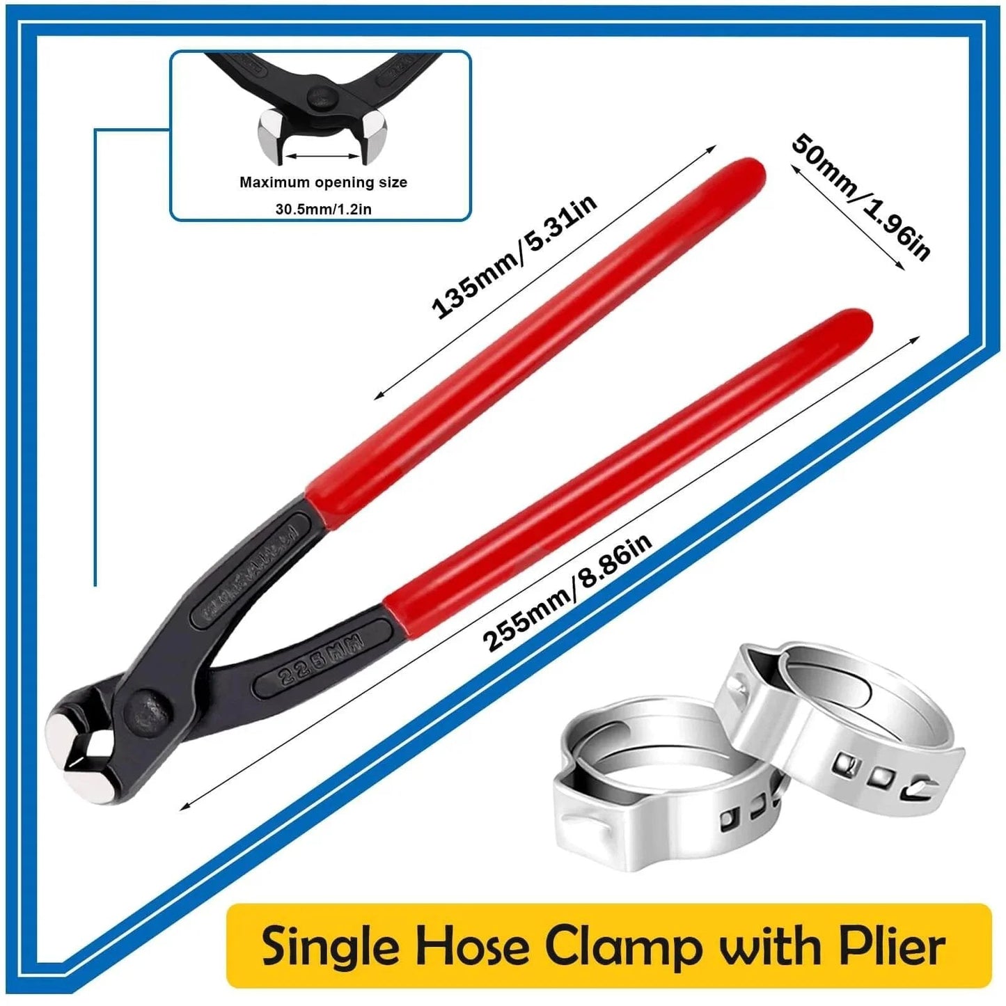 115Pcs 10 Sizes 304 Stainless Steel Single Ear Hose Clamps Set With Ear Clamp Pliers Crimp Hose Clamps Assortment Kit