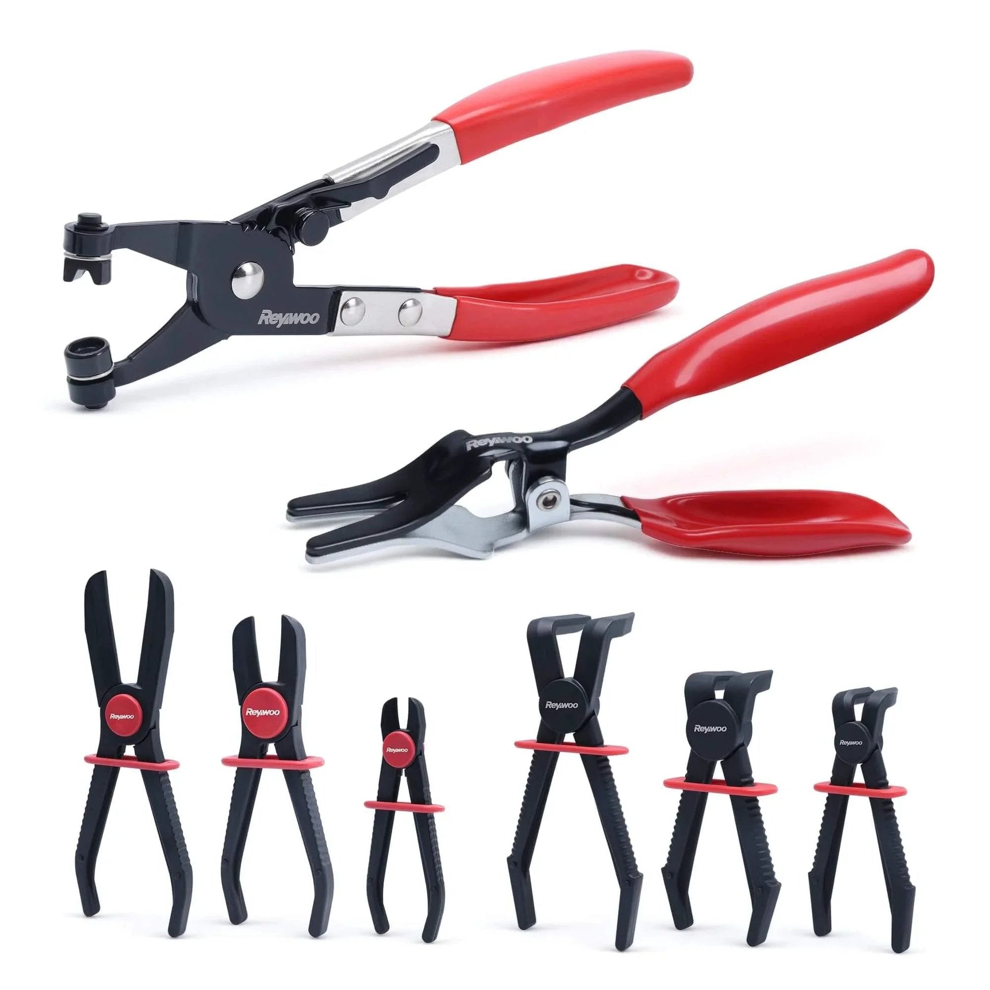 8 Piece Hose Clamp Pliers Set With Hose Pinch Off And Hose Removal Pliers For Fuel Line Brake Line Radiator Hose And Gas Line Repair And Maintenance Includes One Clamp Pliers And Six Pinch Off Pliers In Straight And 90 Degree Angles In Three Sizes