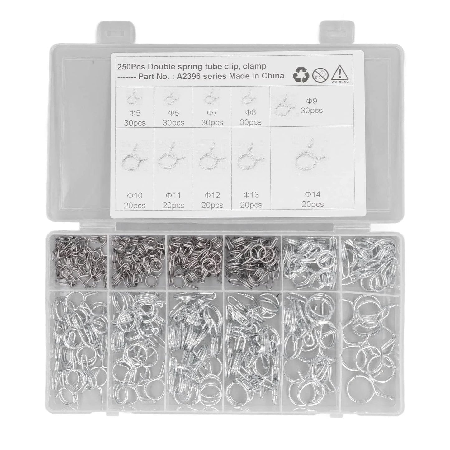 250 Piece Hose Tube Spring Clips Set Double Wire Hose Clamps 5mm To 14mm For Air Water And Silicone Hoses Irrigation Applications High Capacity Box With 10 Sizes