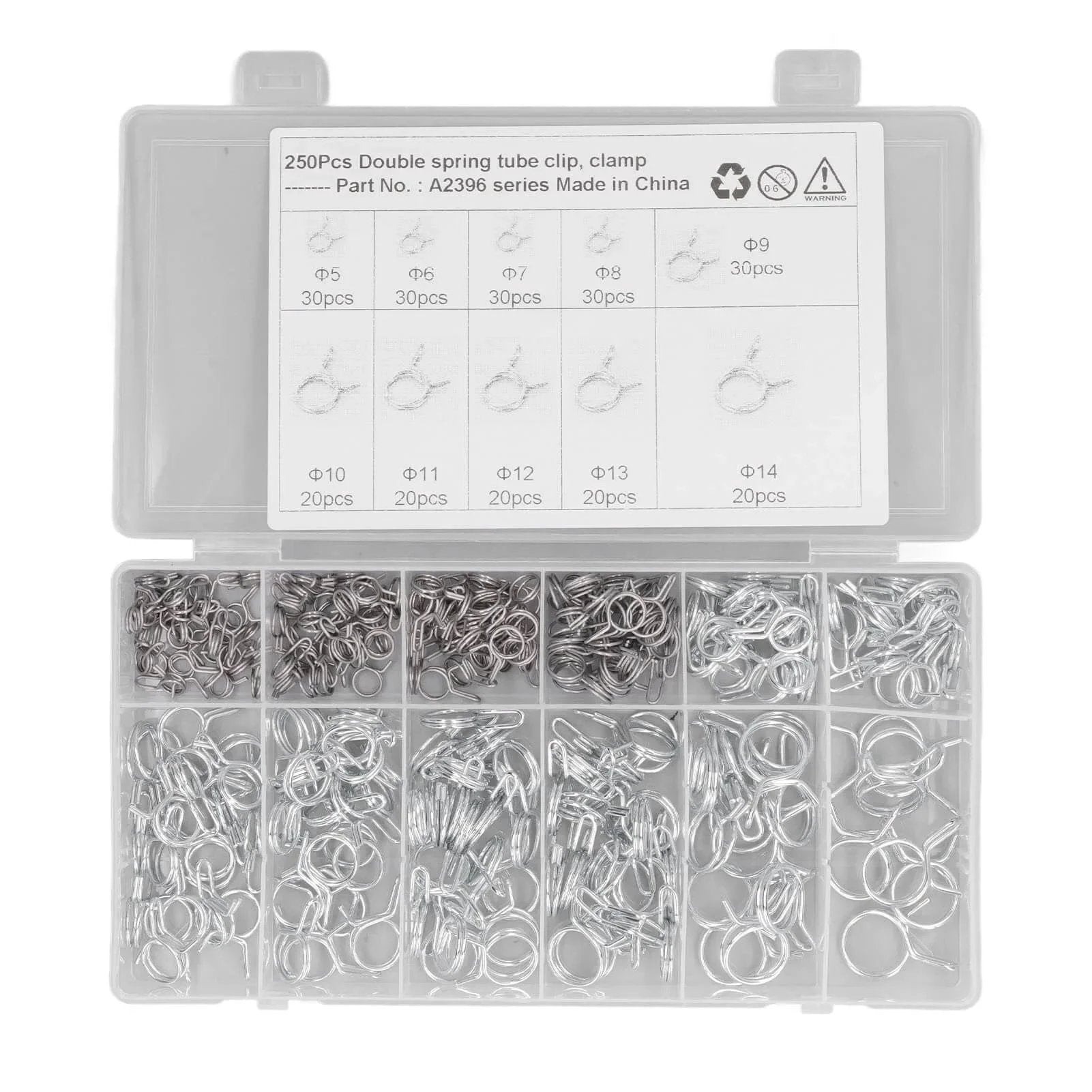 250 Piece Hose Tube Spring Clips Set Double Wire Hose Clamps 5mm To 14mm For Air Water And Silicone Hoses Irrigation Applications High Capacity Box With 10 Sizes