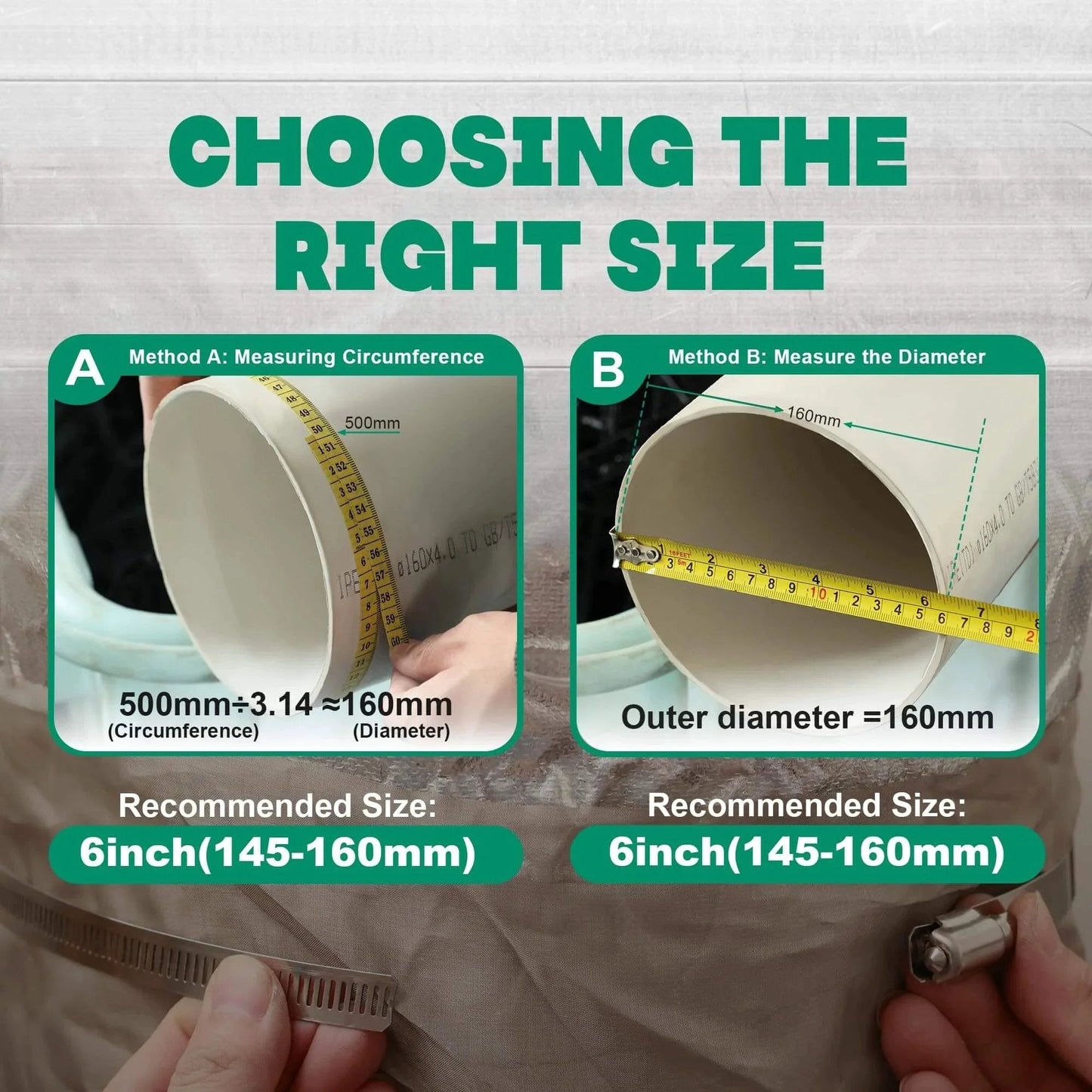 Instructions for measuring pipes to select Large Ten Pack Stainless Steel Hose Clamps Two And A Half Inch Adjustable Worm Gear Duct Clamps For Radiator Dryer Vent Hose Fuel Line And Automotive Use Fits Forty Six To Seventy Millimeter Outer Diameter