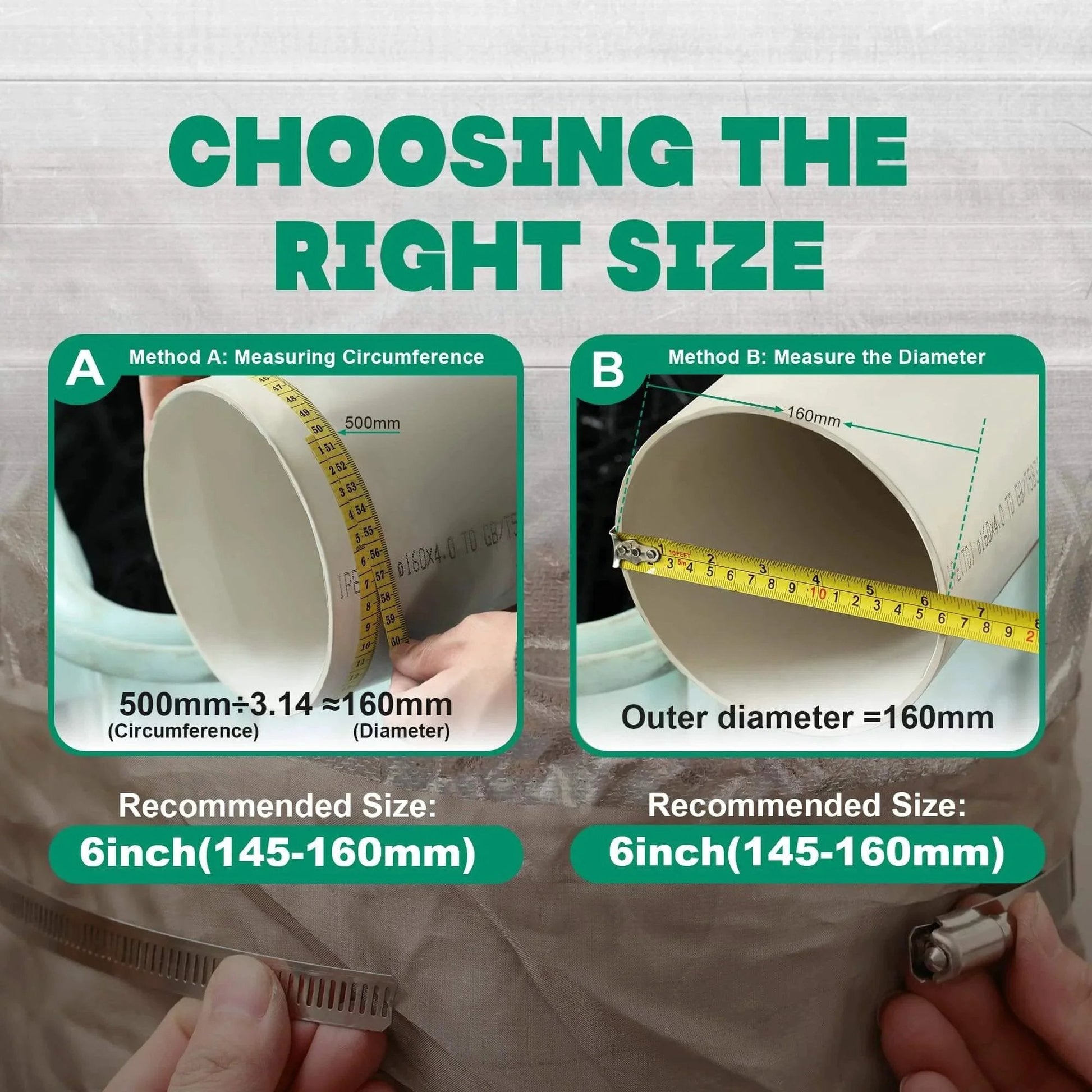 Instructions for measuring pipes to select Large Ten Pack Stainless Steel Hose Clamps Two And A Half Inch Adjustable Worm Gear Duct Clamps For Radiator Dryer Vent Hose Fuel Line And Automotive Use Fits Forty Six To Seventy Millimeter Outer Diameter