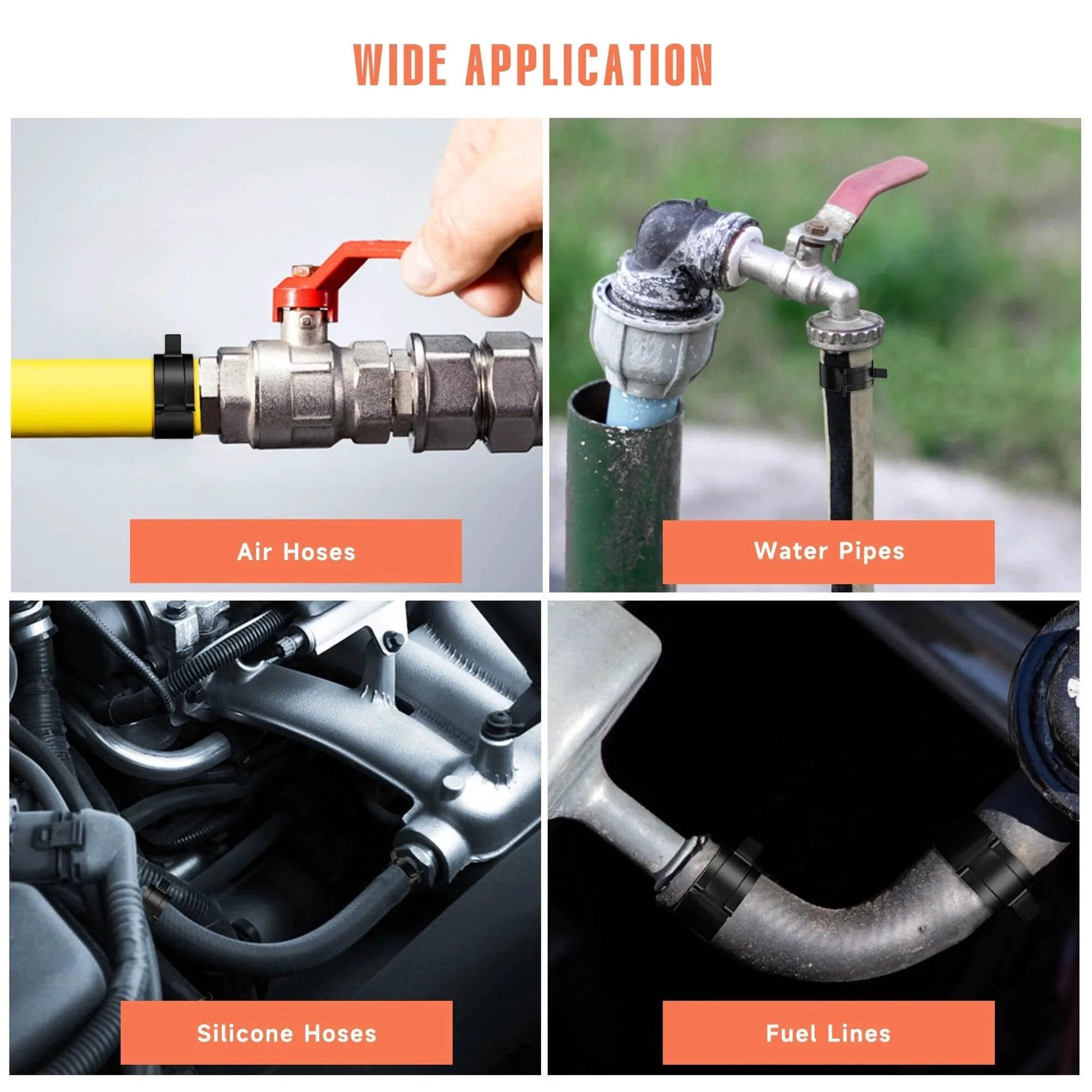 Applications of 12 Pack 1.1 Inch 28mm Spring Band Hose Clamps With Constant Tension Auto Fuel Line Silicone Vacuum Hose Steel Clamp