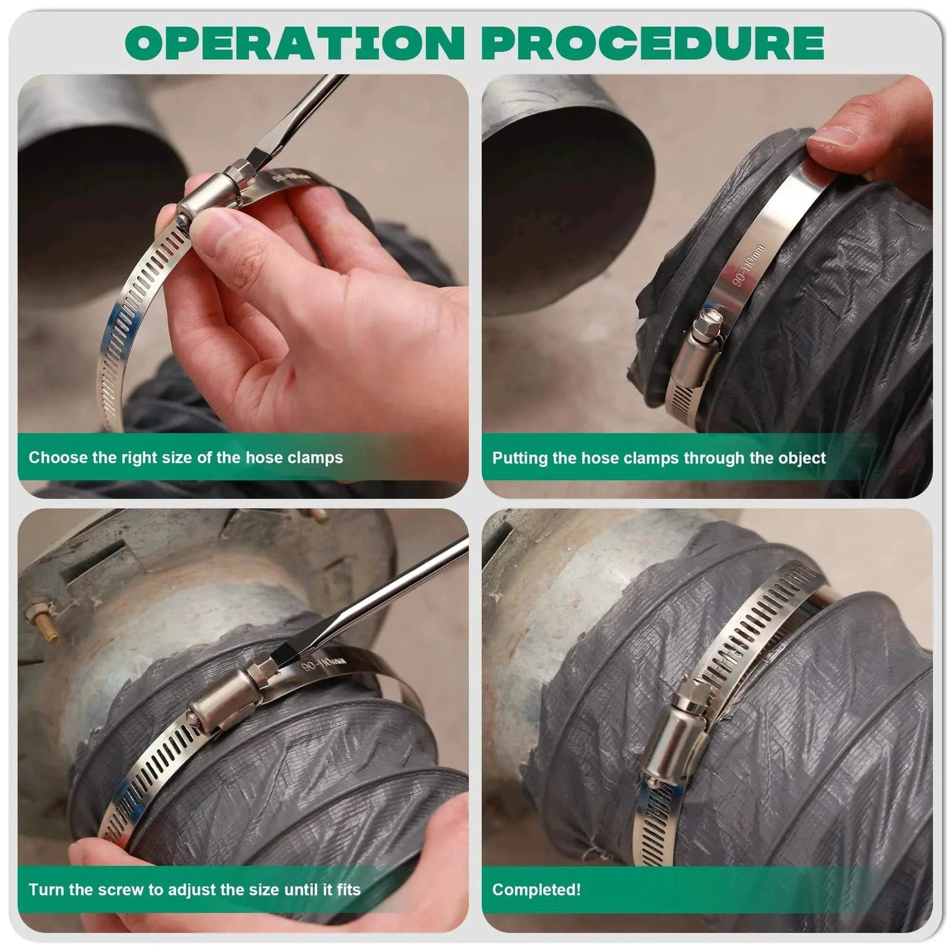 Operation procedure for installing Large Ten Pack Stainless Steel Hose Clamps Two And A Half Inch Adjustable Worm Gear Duct Clamps