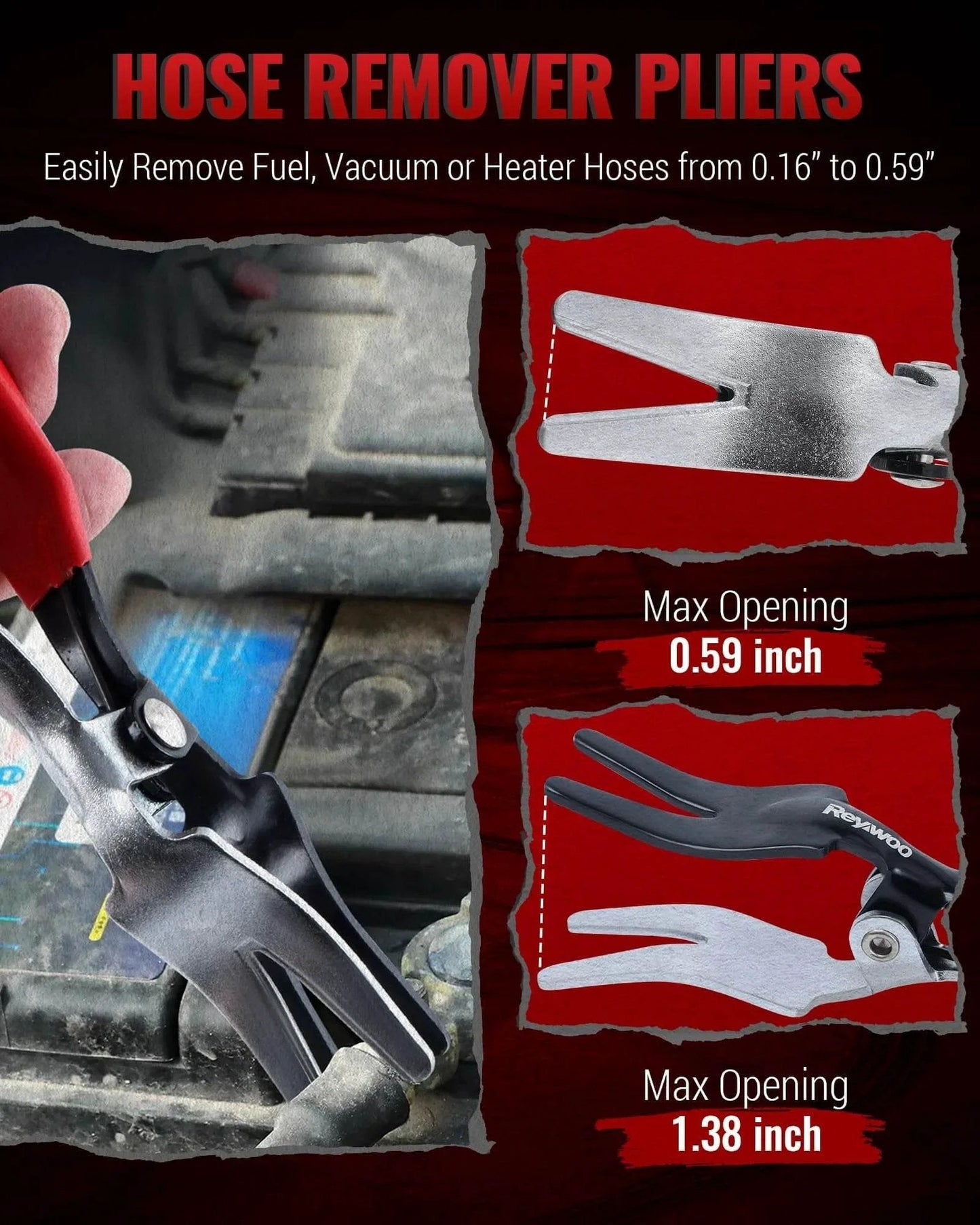 8 Piece Hose Clamp Pliers Set With Hose Pinch Off And Hose Removal Pliers for auto hose removal shown with specifications