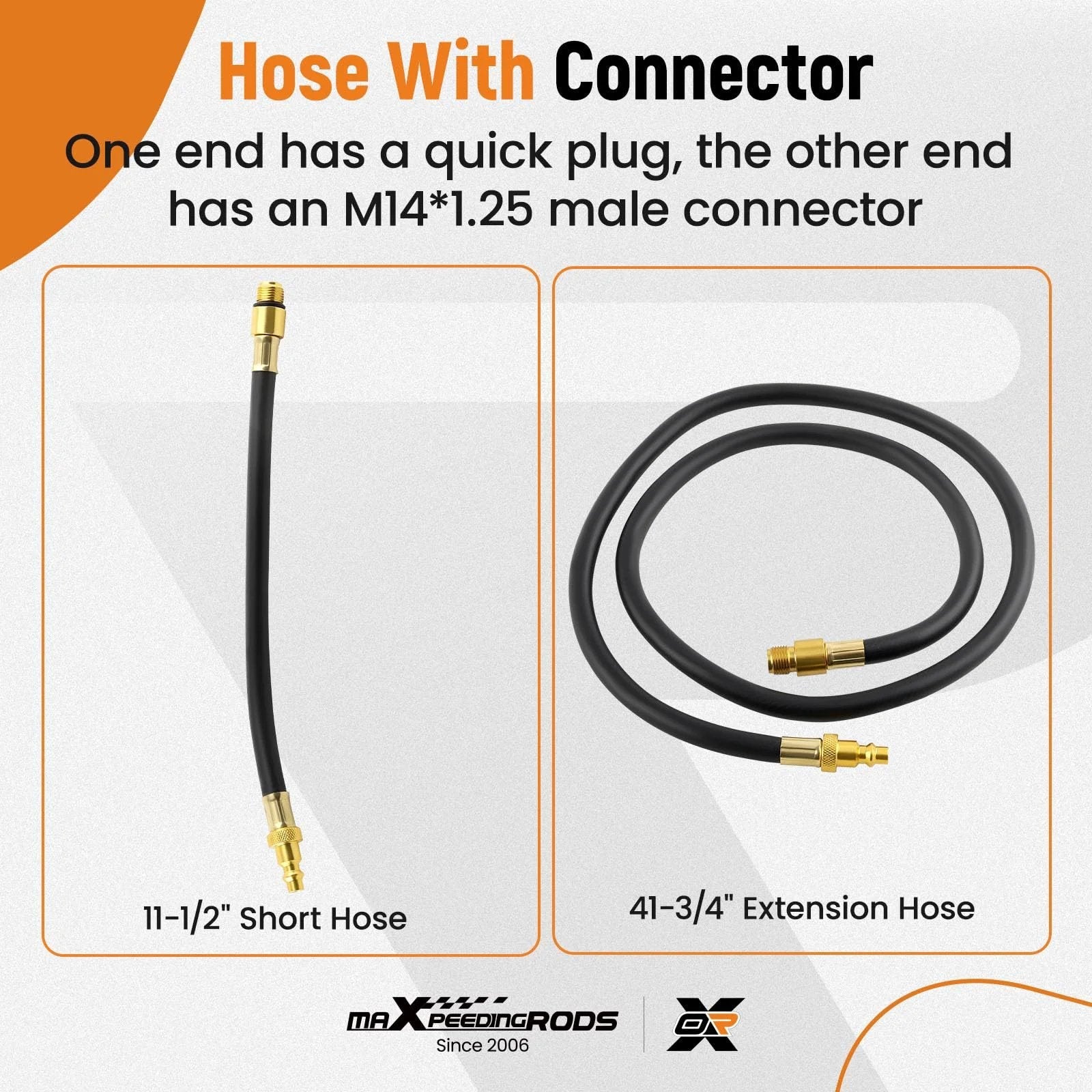 Hose With Connector, one end features a quick plug, the other an M14*1.25 male connector, short and extension hoses.