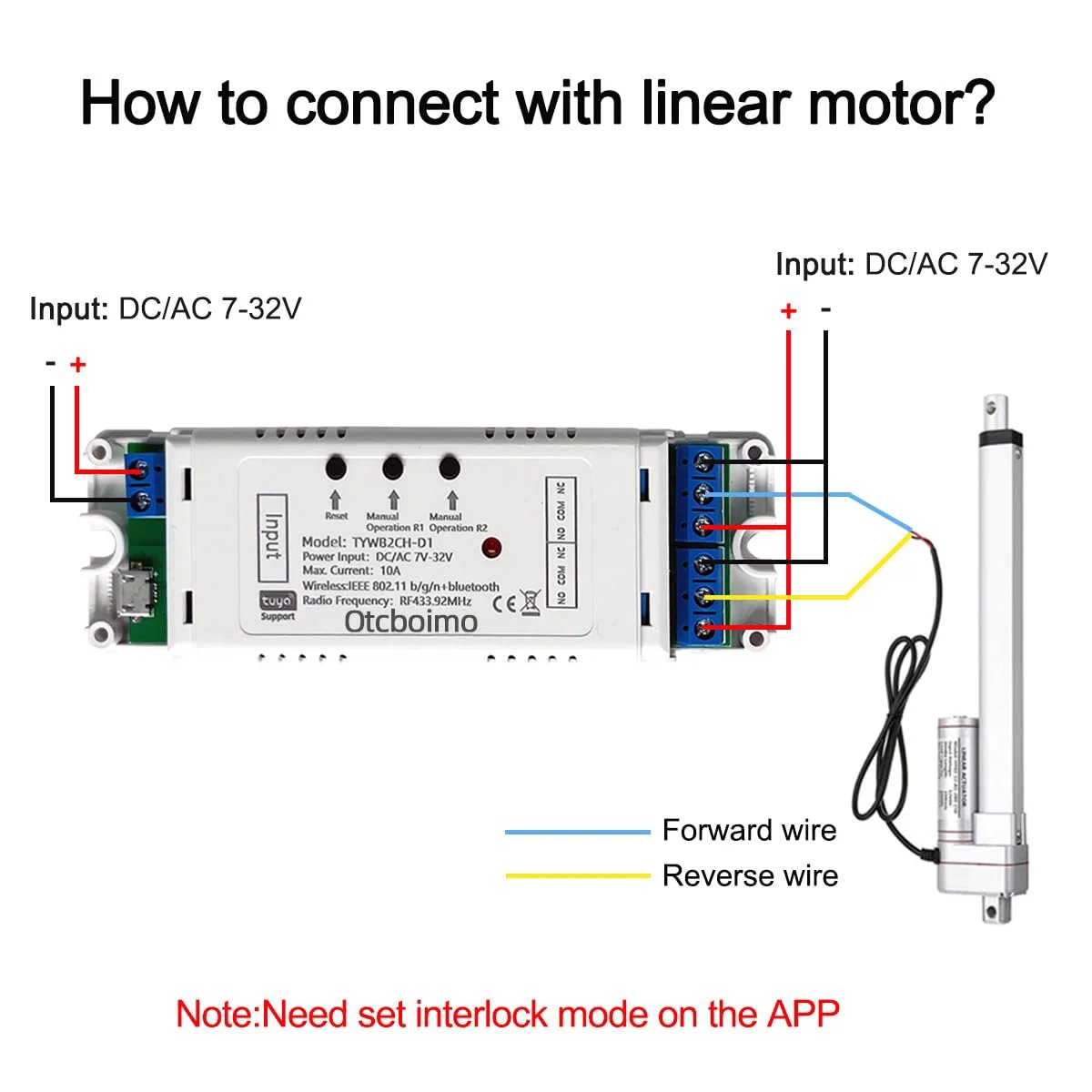 How to connect 2 Channel WiFi Bluetooth Smart Relay Switch For DC12V 24V Actuators And Devices Tuya Smart Compatible Dry Contact.