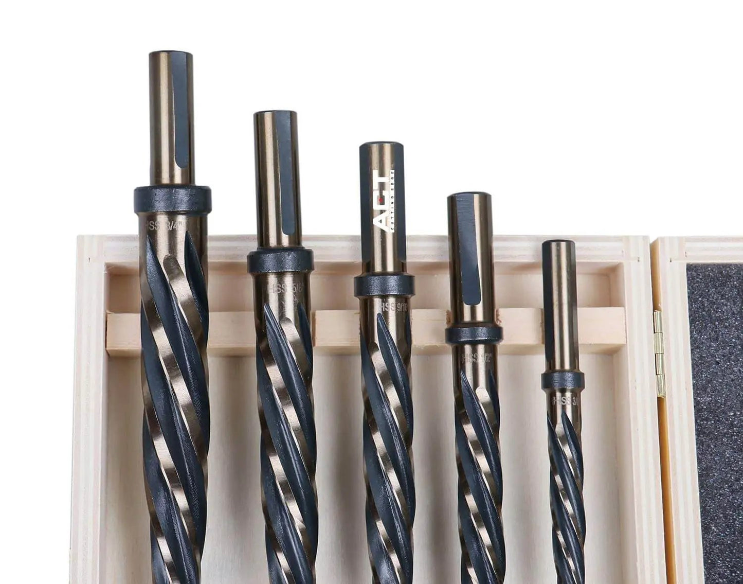 Pro Grade HSS Car Reamer Set With Spiral Flute, 5 Piece, Gold Oxide Finish, Straight Shank Reamers With Stop Collar, Sizes 3/8 to 3/4 Inch