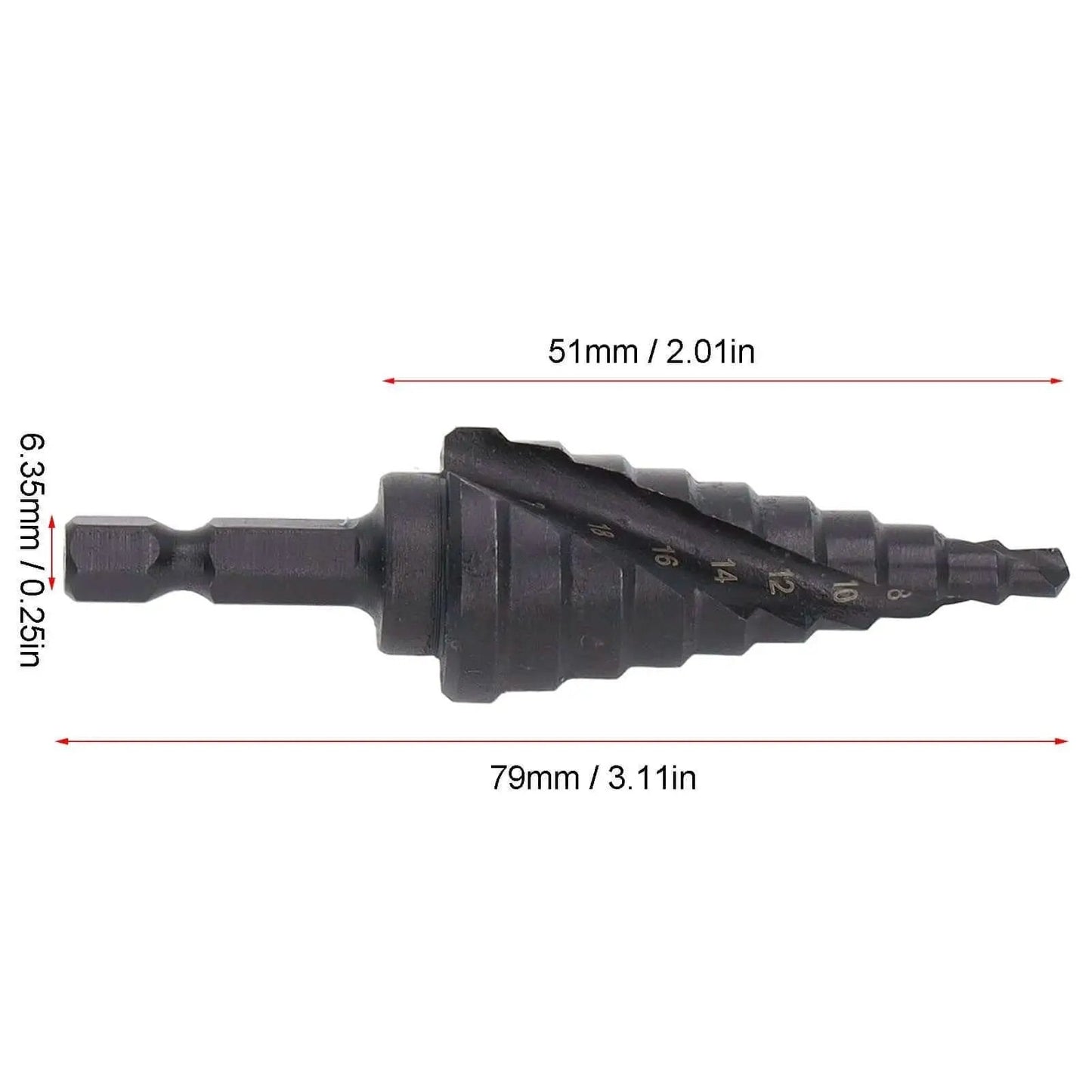 Heavy Duty HSS Step Drill Bit and Hole Reamer With Pagoda Style Spiral Groove for Metal, 10 Steps From 4 to 22mm, Hex Shank