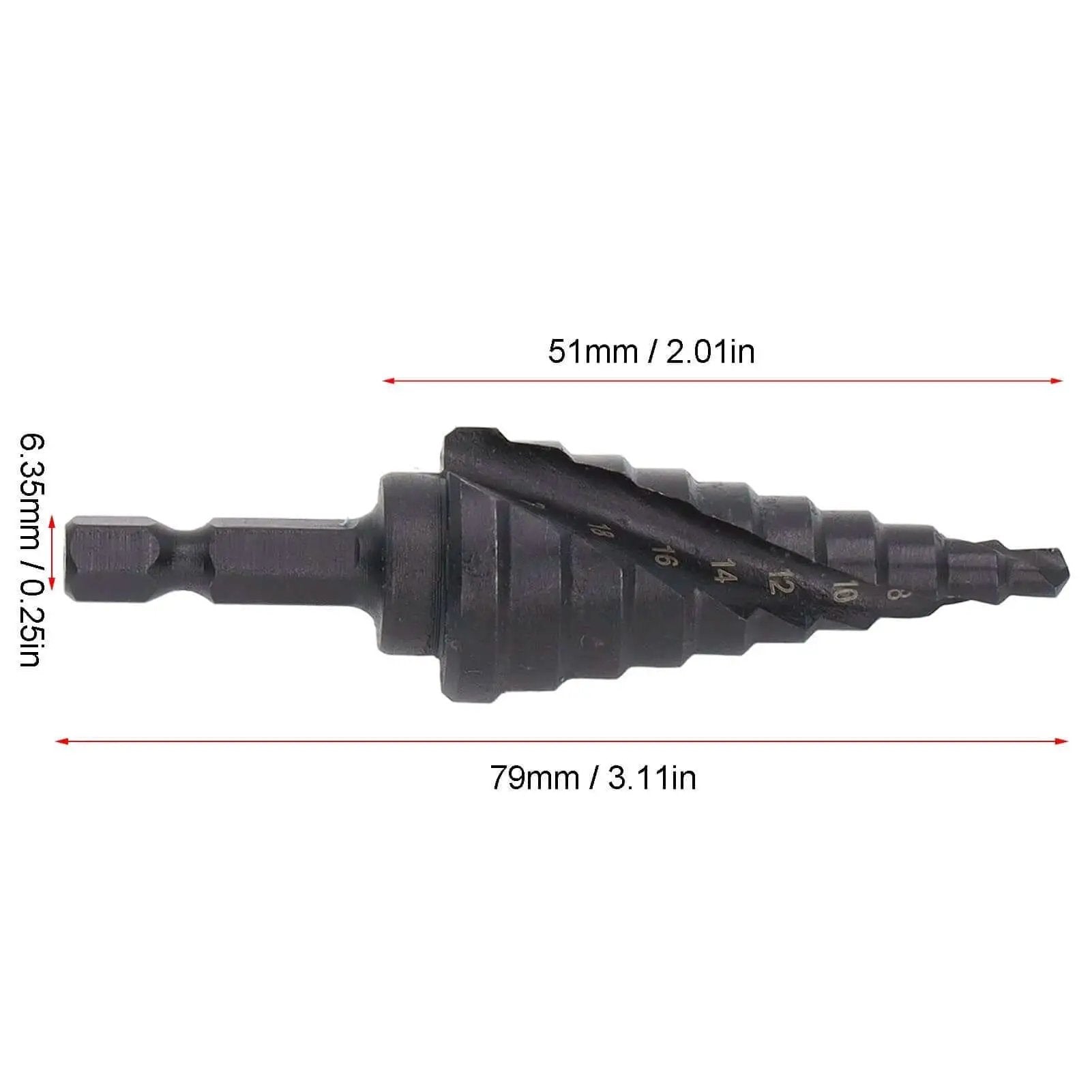 Heavy Duty HSS Step Drill Bit and Hole Reamer With Pagoda Style Spiral Groove for Metal, 10 Steps From 4 to 22mm, Hex Shank