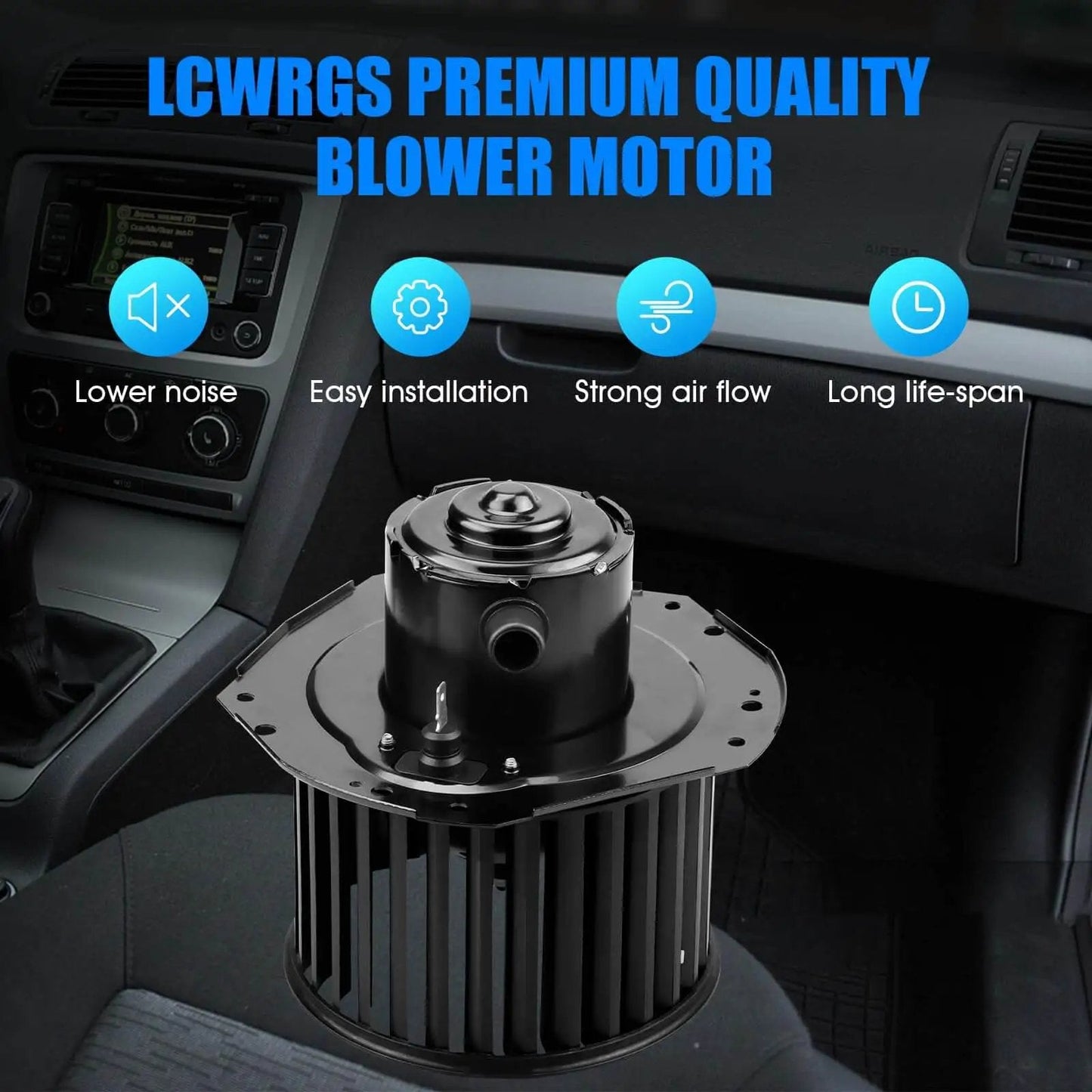 Direct Fit Replacement AC Blower Motor With Fan For 1992 1993 1994 1995 1996 Chevy Silverado Suburban 1500 2500 Tahoe GMC Sierra Yukon C1500 C2500 K1500 K2500 G20 HVAC Heater Blower Motor Replaces 700103 installed in vehicle interior